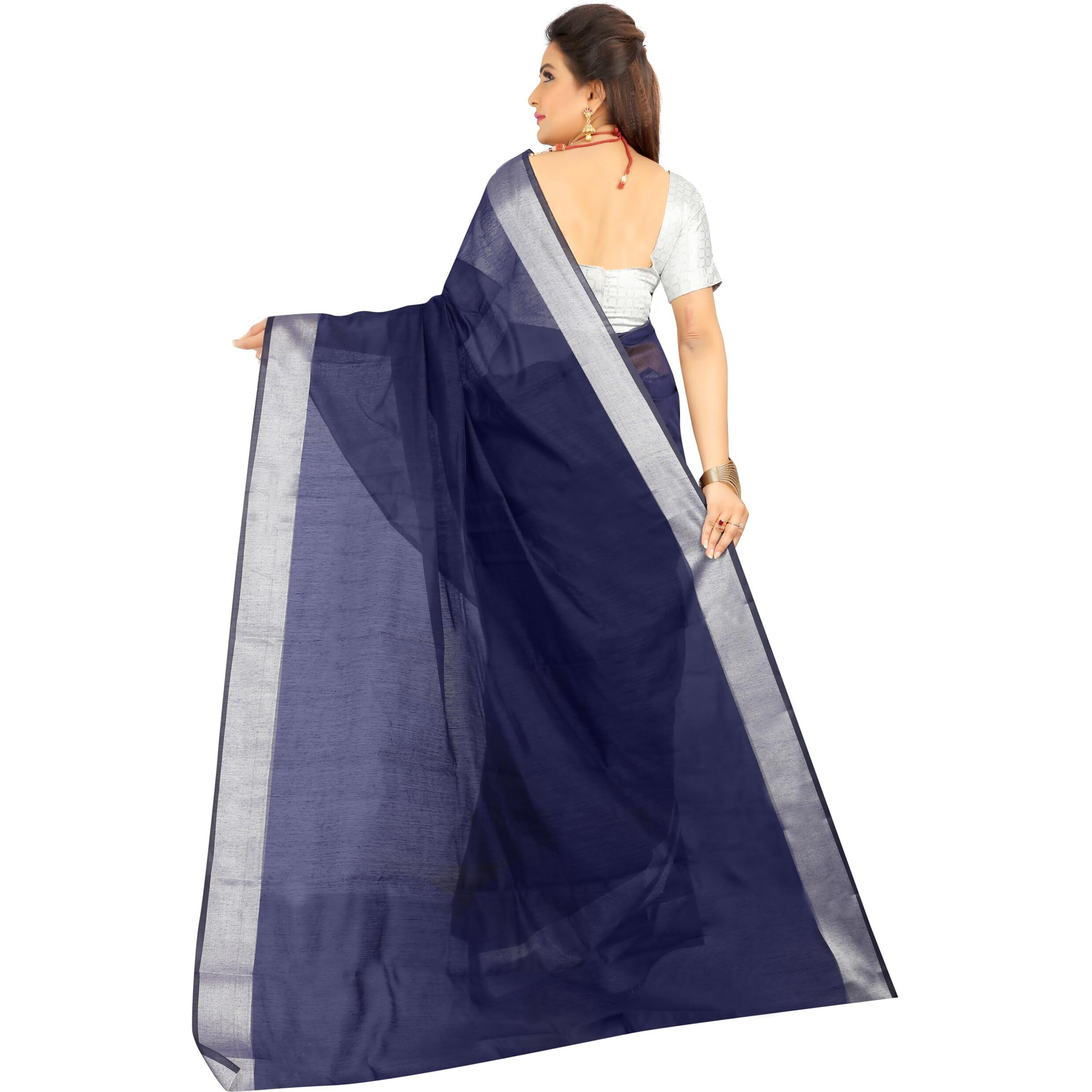 Indian Fashionista Stylish Cotton Silk Casual Wear Saree With Unstitched Blouse For Women (Plainblue)