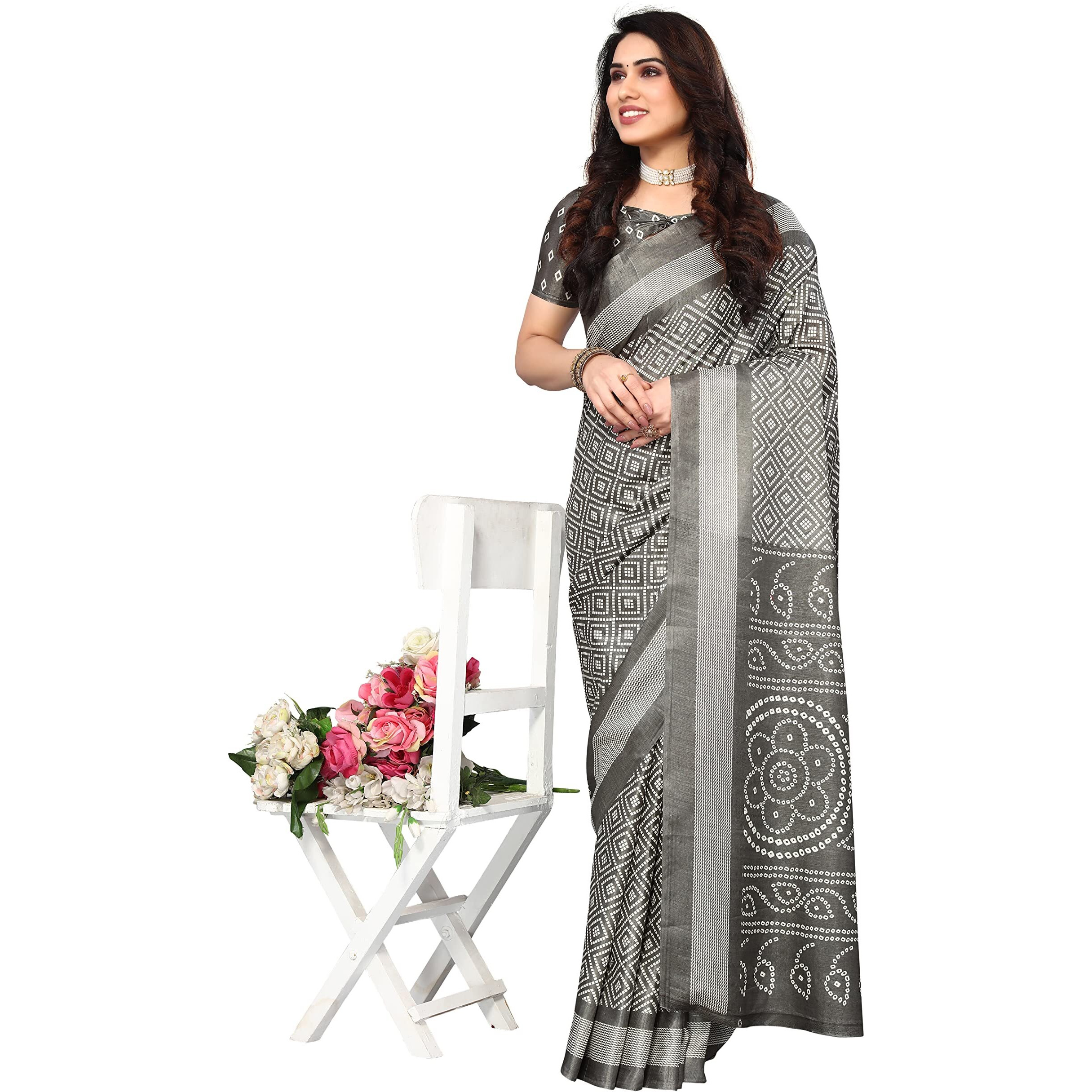 Bee M Pee Designer Silk Cotton Blend (Fancy Party Stylish Sarees for Women_Grey)