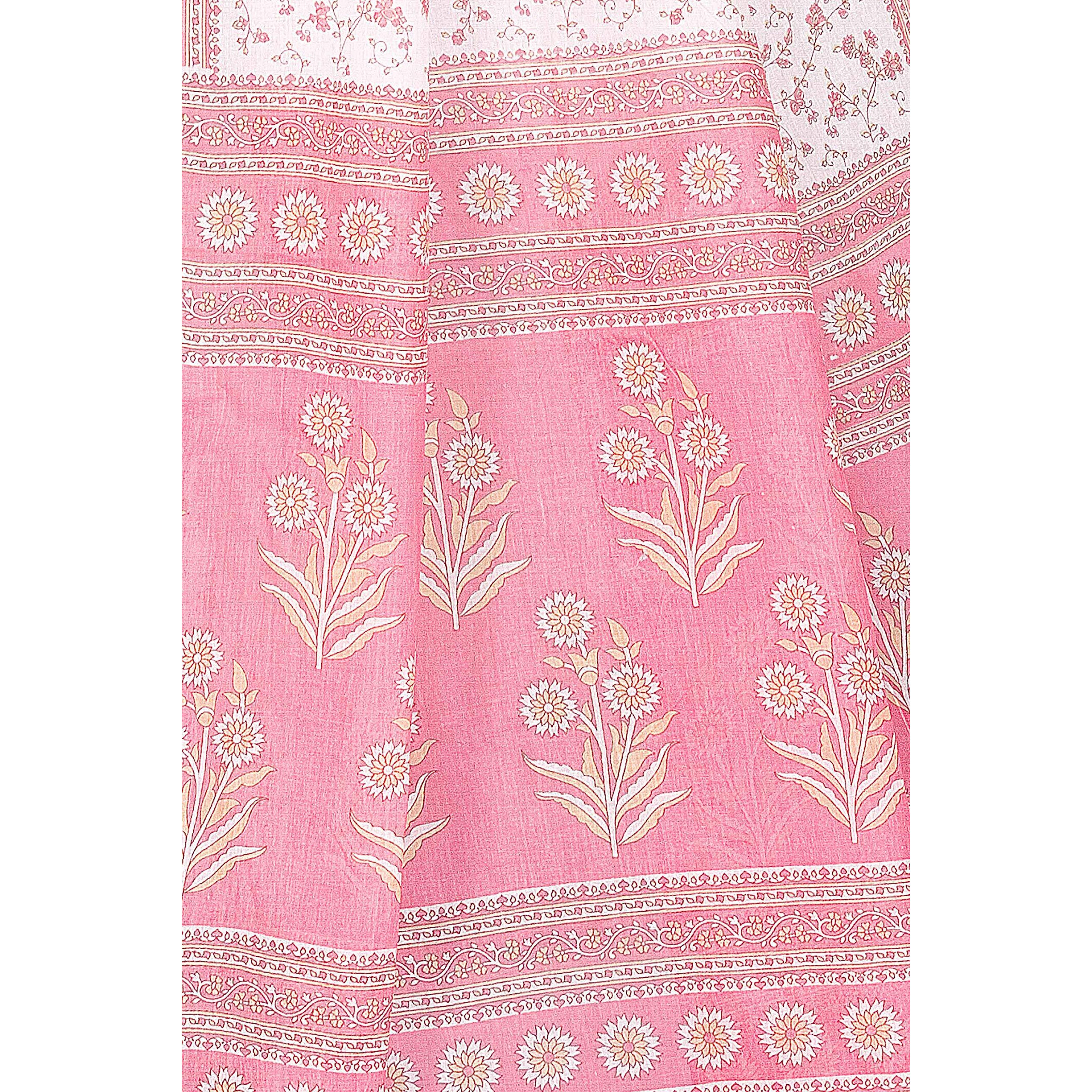 RANI SAAHIBA Womens Pure Cotton Printed Saree Without Blouse Piece (SKR5755_White-Pink)
