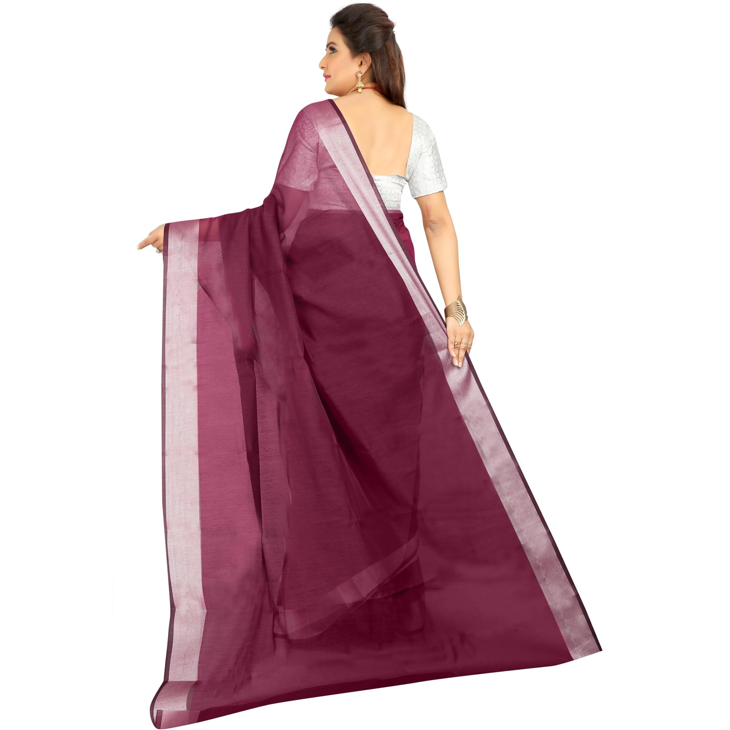 Indian Fashionista Stylish Cotton Silk Casual Wear Saree With Unstitched Blouse For Women (Plainpurple)