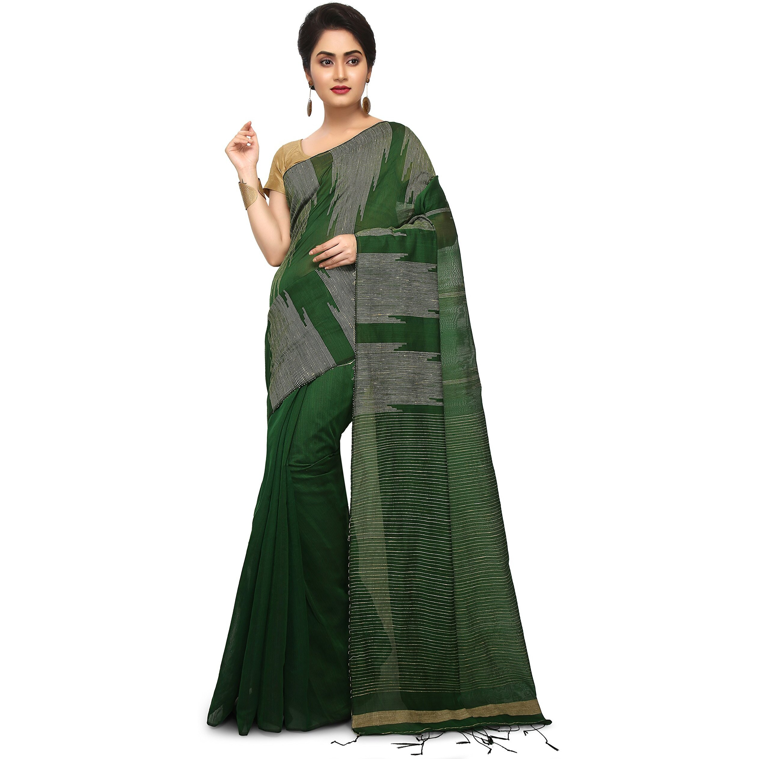 BENGAL HANDLOOM Traditional Handloom Temple border Sea Blue Colour Saree