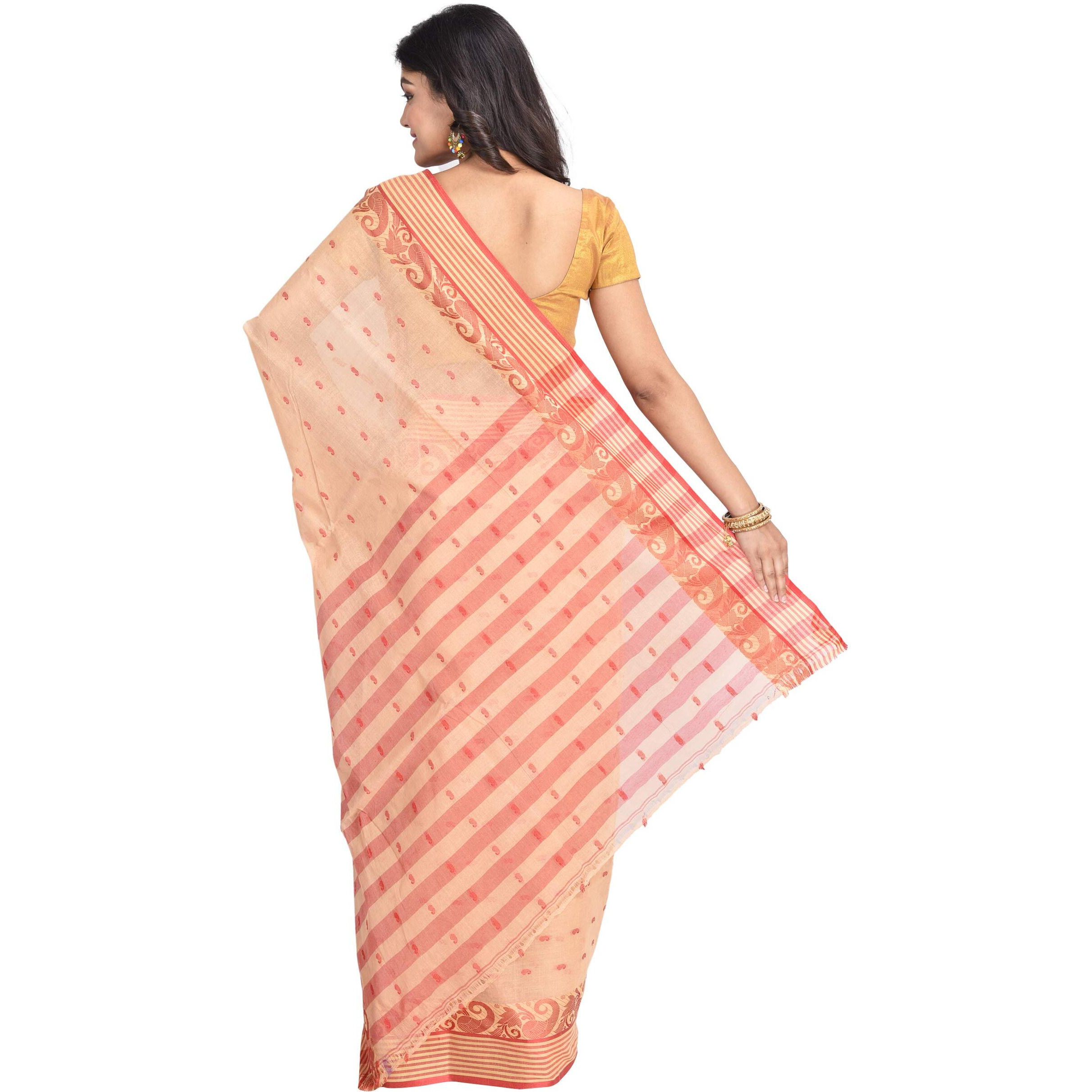 Raj Sarees Womens Cotton Tant Saree with Blouse Piece (BiscuitOff-White)