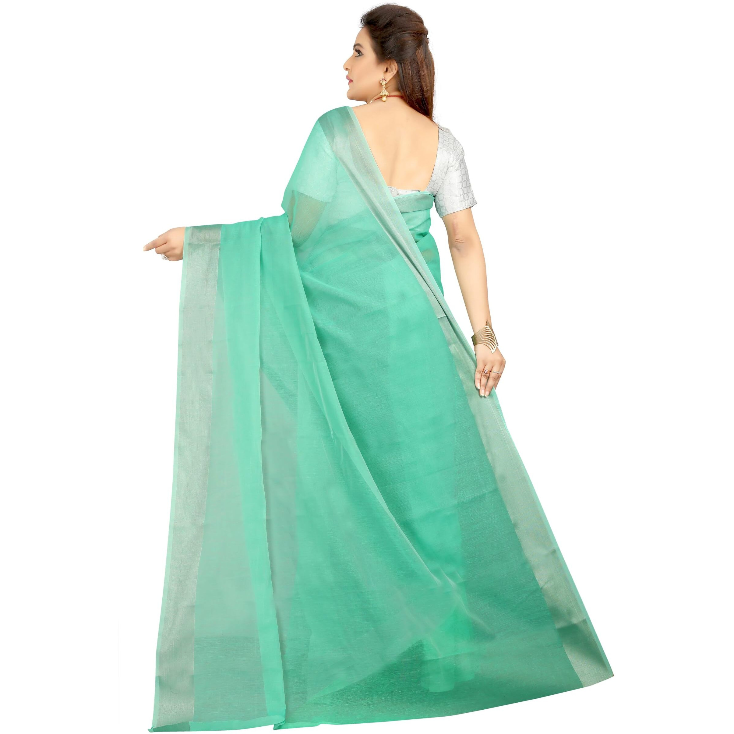 Indian Fashionista Stylish Cotton Silk Casual Wear Saree With Unstitched Blouse For Women (Plaingreen)