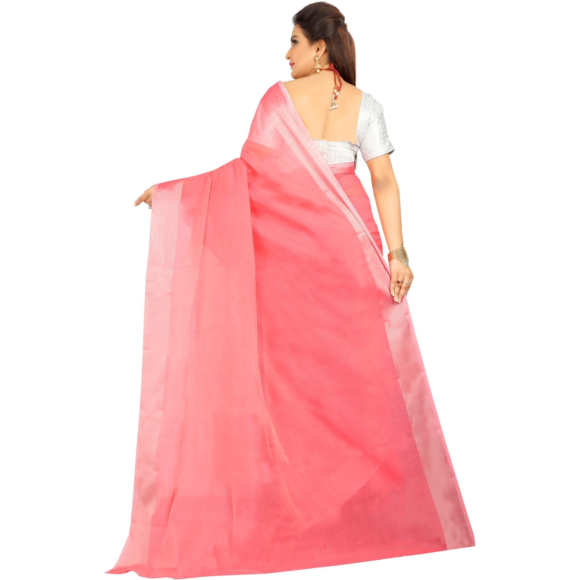 Indian Fashionista Stylish Cotton Silk Casual Wear Saree With Unstitched Blouse For Women (Plainpink)