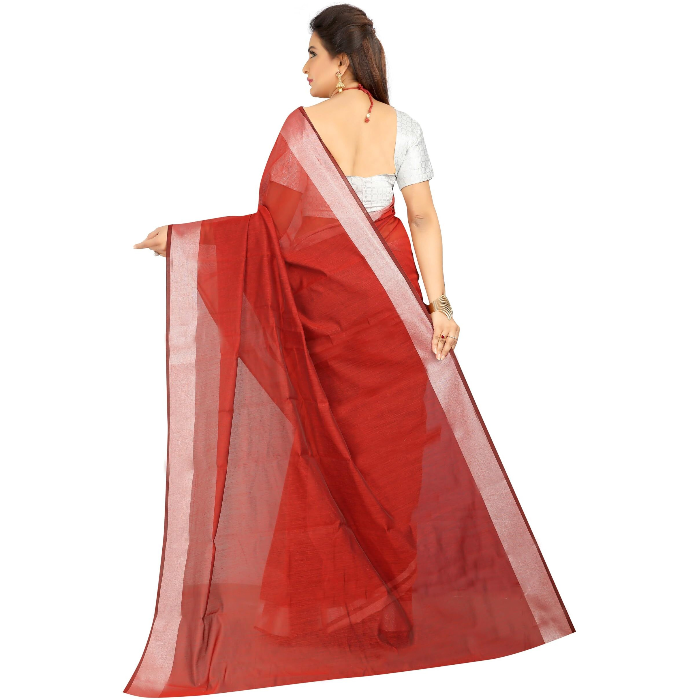 Indian Fashionista Stylish Cotton Silk Casual Wear Saree With Unstitched Blouse For Women (Plainred)