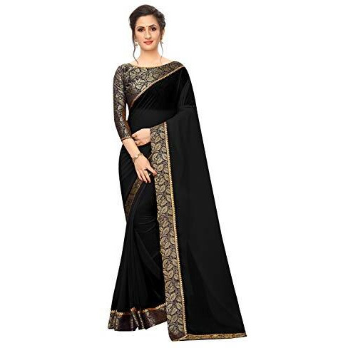 Online Bazaar Womens Jacquard Georgette Saree With Un-stitched Blouse (2279_Black & Blue)