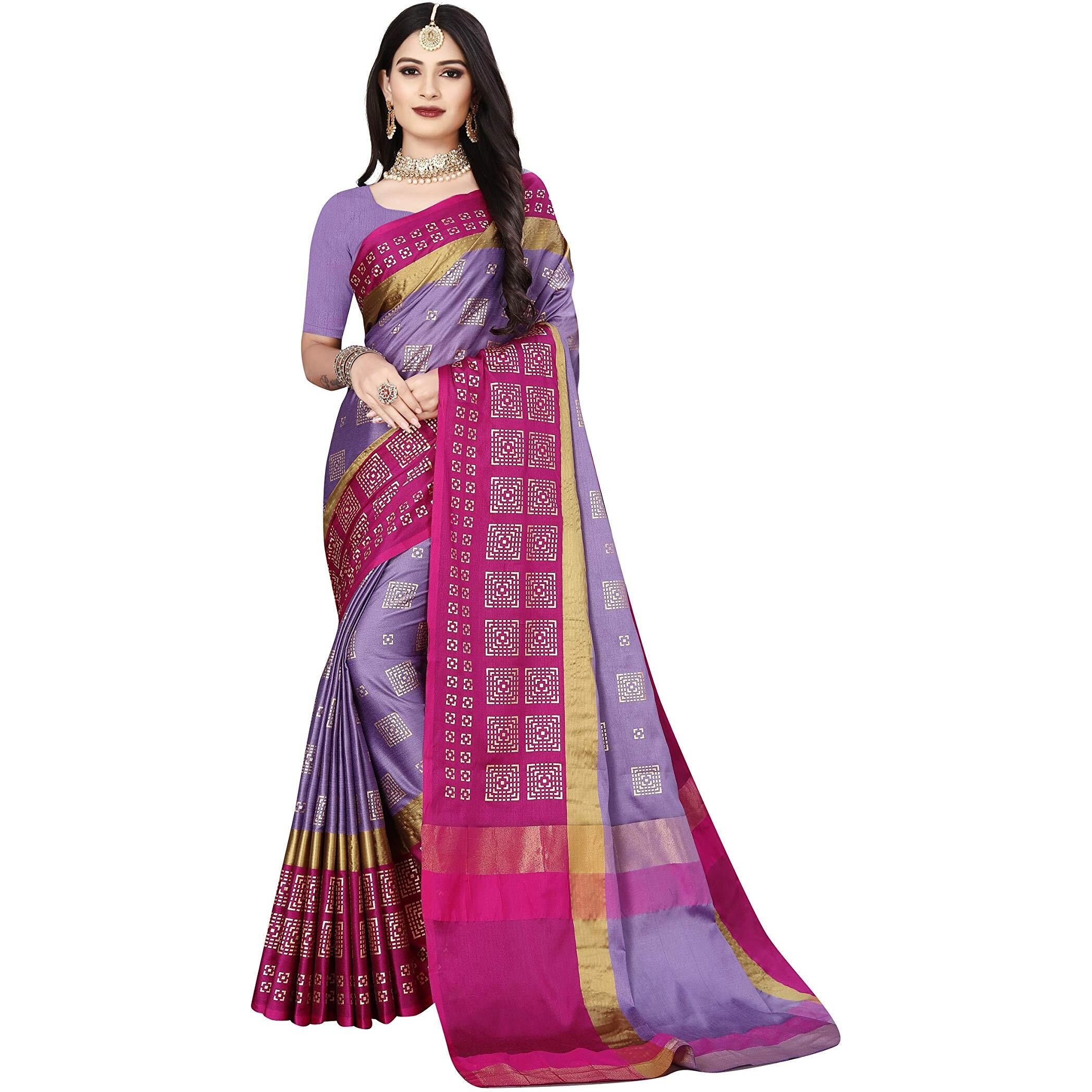 Leriya Fashion Soft Cotton & Silk Saree For Women Half Sarees Under 349 2020 Beautiful For Women saree free size with blouse piece (Purple-Pink)