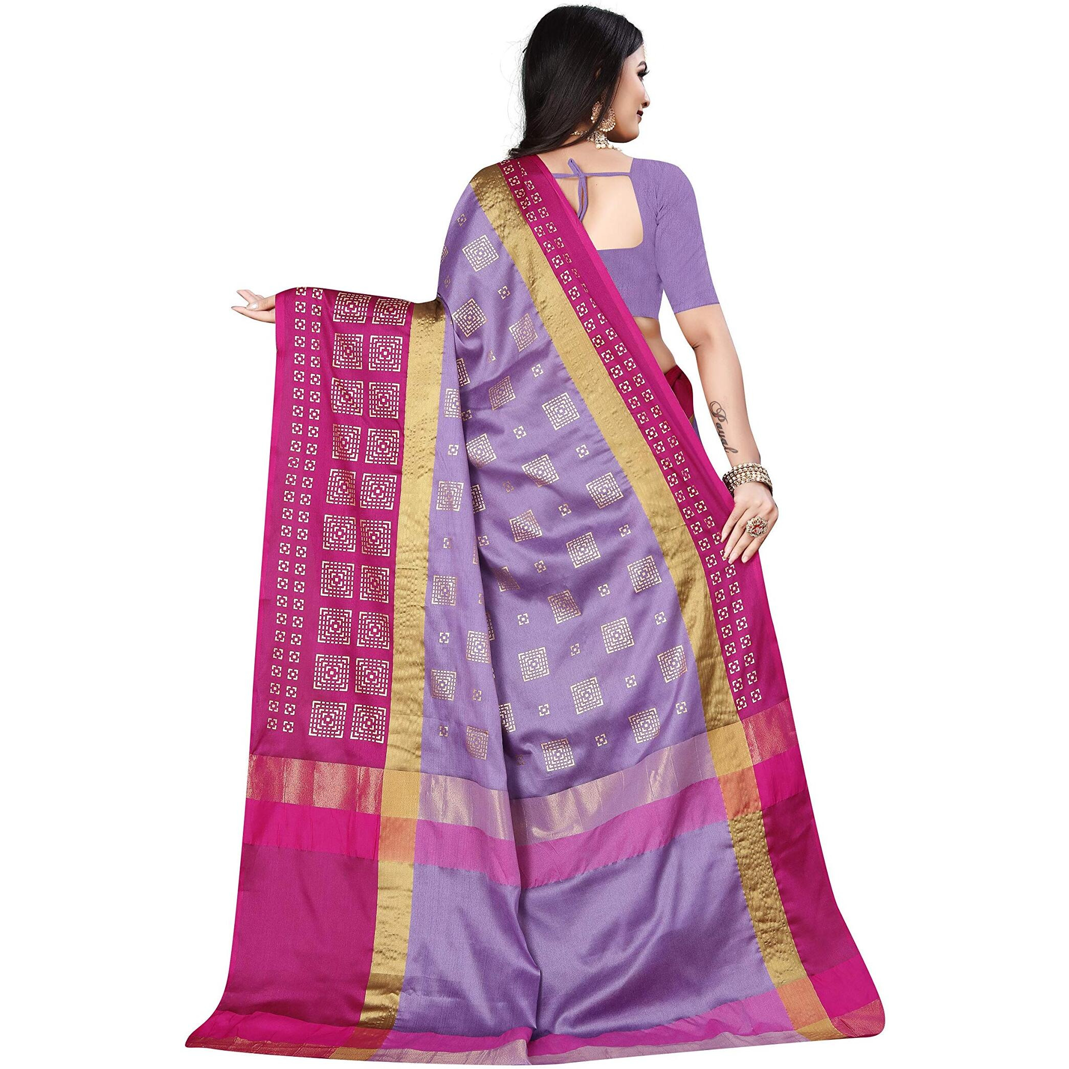 Leriya Fashion Soft Cotton & Silk Saree For Women Half Sarees Under 349 2020 Beautiful For Women saree free size with blouse piece (Purple-Pink)