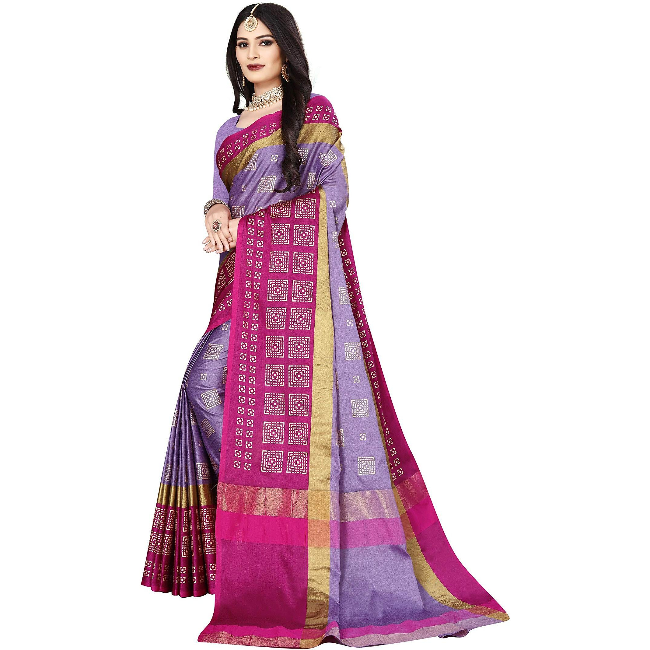 Leriya Fashion Soft Cotton & Silk Saree For Women Half Sarees Under 349 2020 Beautiful For Women saree free size with blouse piece (Purple-Pink)