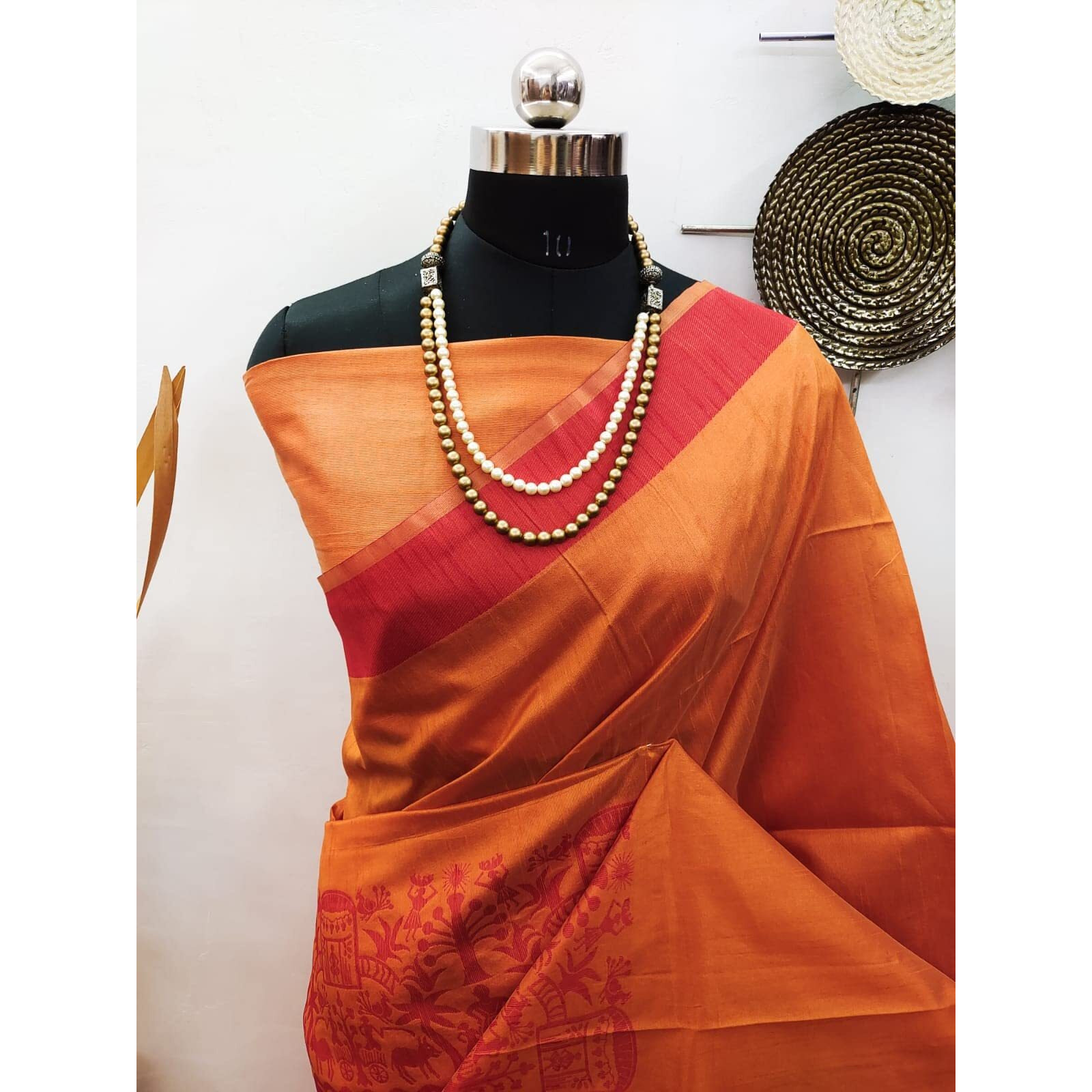 NK Textiles Womens PlainSolid with Tribal Warli Design Border Woven Raw Silk Saree with Tassels (14 DESIGNS & COLORS)