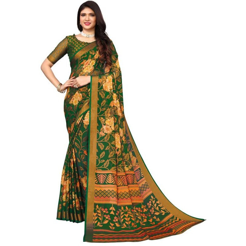 Satrani Womens Woven Brasso Saree (2722S867N_Green & Multi)