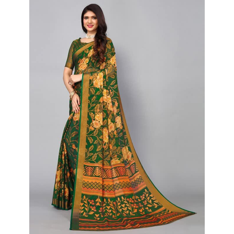 Satrani Womens Woven Brasso Saree (2722S867N_Green & Multi)