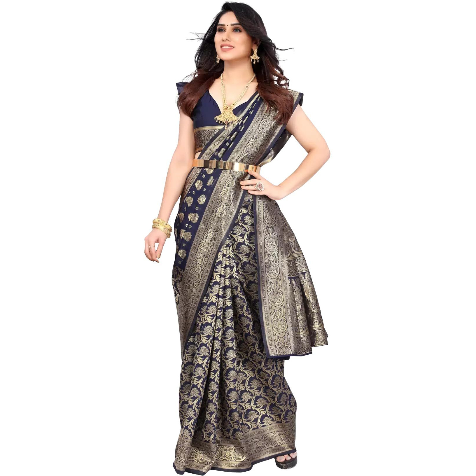 Sugathari Womens Banarasi Saree Pure Kanjivaram Silk Saree Soft new ladies 2023 Design Wear Pattu Sarees Latest Cotton Party Sari collections With Blouse Piece for Wedding sadi (PARI 161 N BLUE)