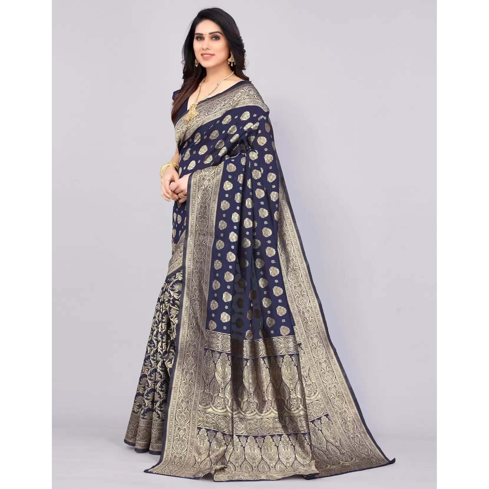 Sugathari Womens Banarasi Saree Pure Kanjivaram Silk Saree Soft new ladies 2023 Design Wear Pattu Sarees Latest Cotton Party Sari collections With Blouse Piece for Wedding sadi (PARI 161 N BLUE)