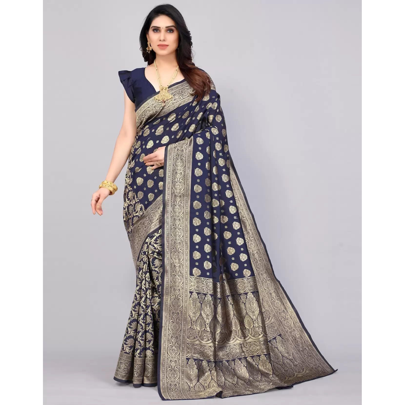 Sugathari Womens Banarasi Saree Pure Kanjivaram Silk Saree Soft new ladies 2023 Design Wear Pattu Sarees Latest Cotton Party Sari collections With Blouse Piece for Wedding sadi (PARI 161 N BLUE)