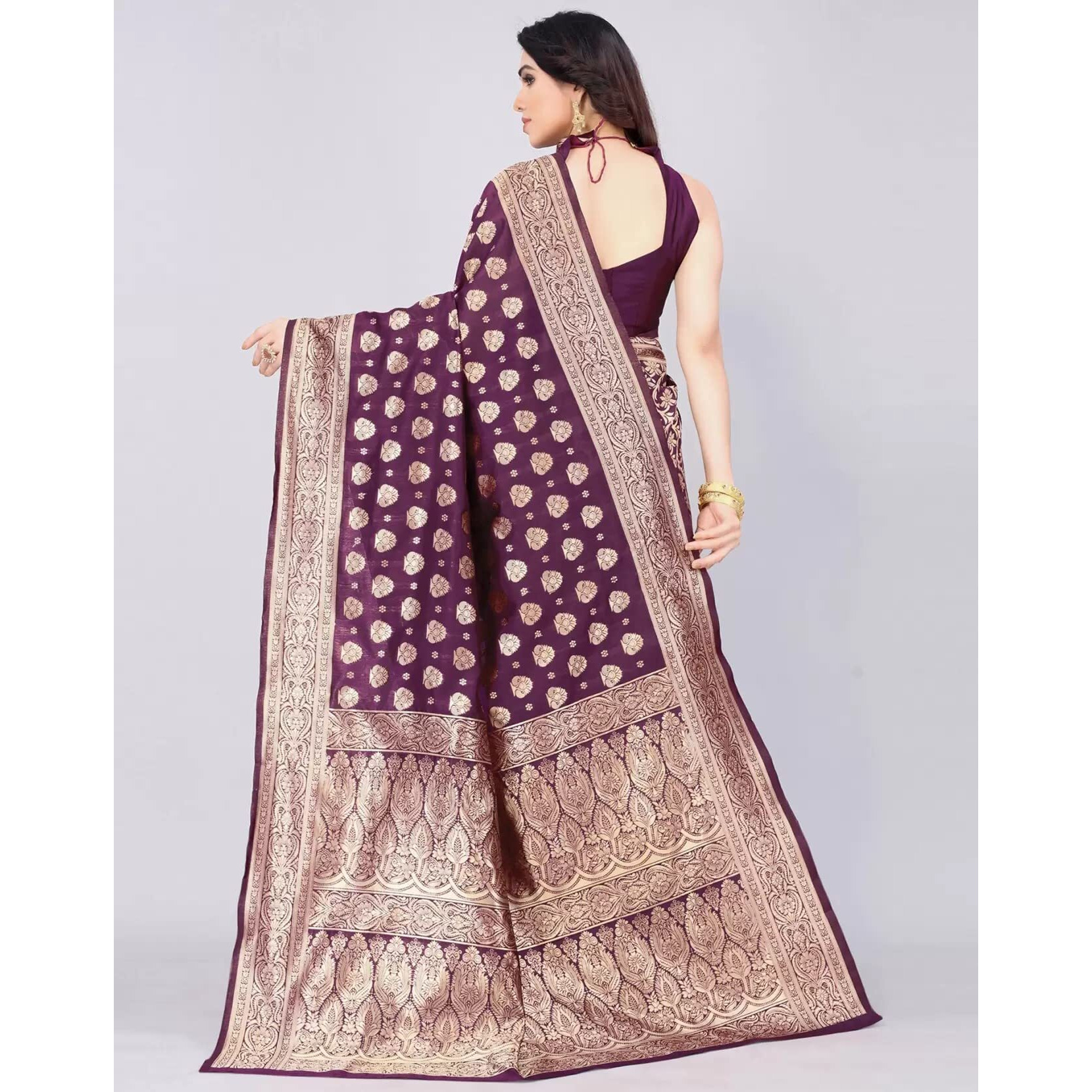 Sugathari Womens Banarasi Saree Pure Kanjivaram Silk Saree Soft new ladies 2023 Design Wear Pattu Sarees Latest Cotton Party Sari collections With Blouse Piece for Wedding sadi (PARI 161 PURPLE)