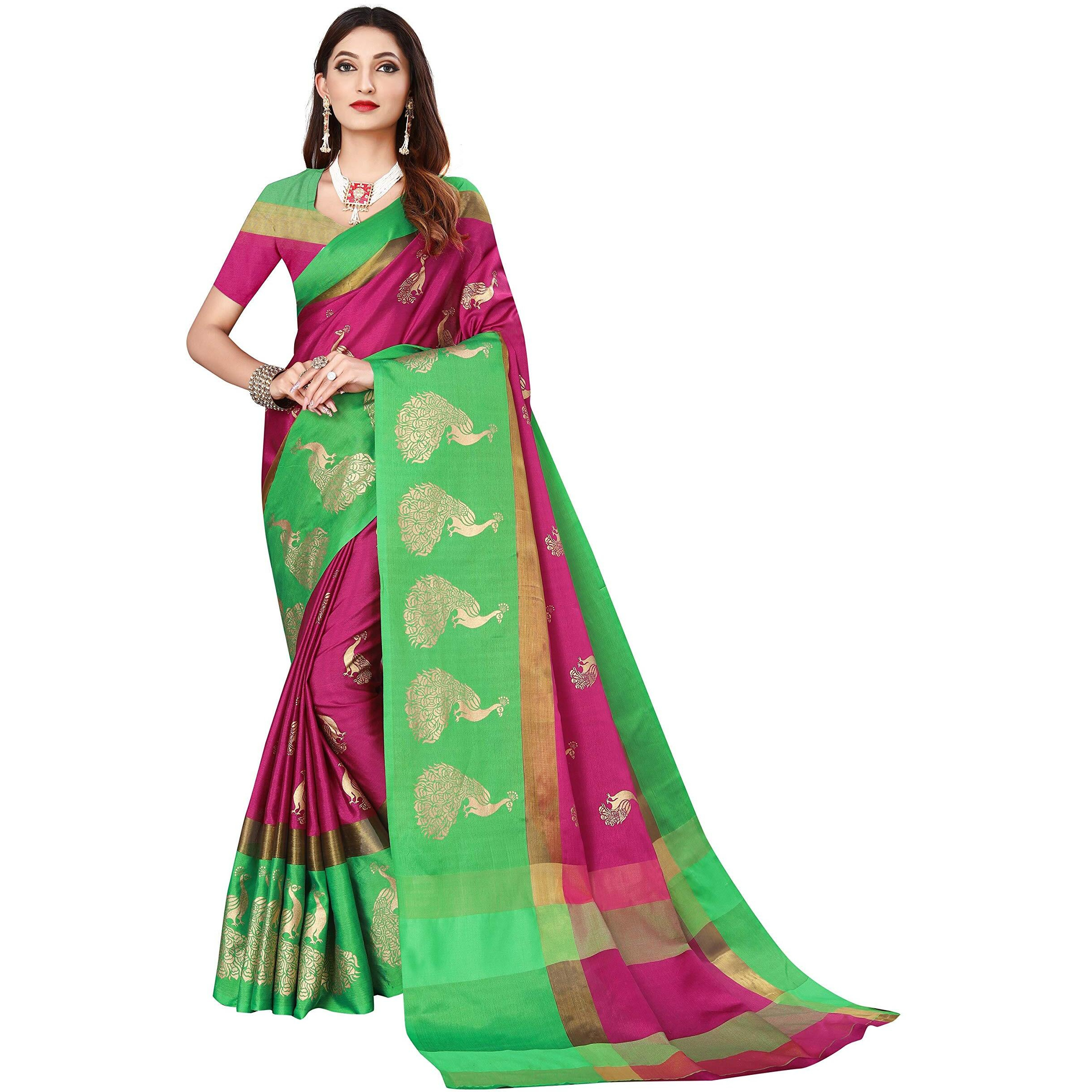 OM SAI LATEST CREATION Soft Cotton &Silk Saree For Women Half Saree Under 349 2019 Beautiful For Women saree free (Pink)