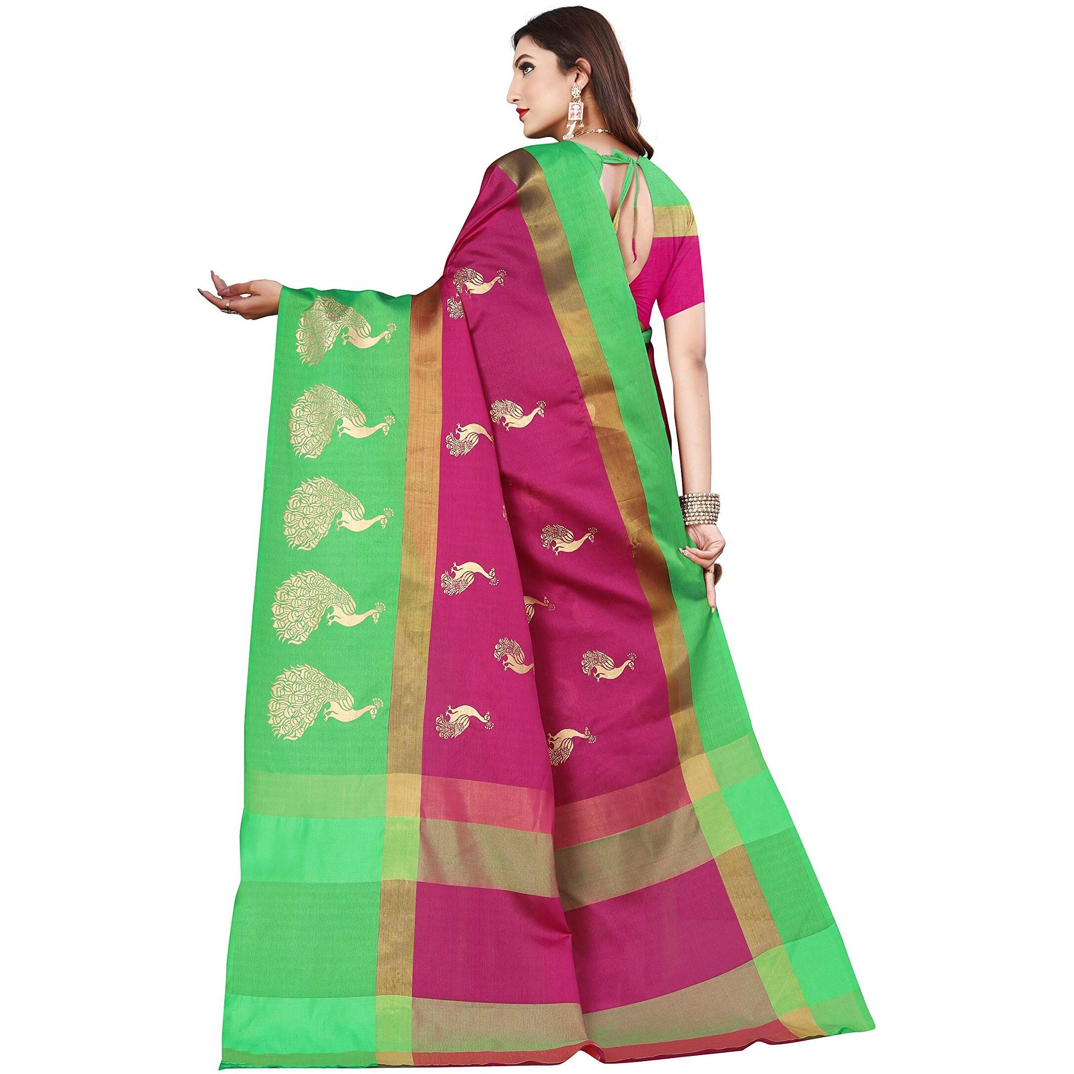 OM SAI LATEST CREATION Soft Cotton &Silk Saree For Women Half Saree Under 349 2019 Beautiful For Women saree free (Pink)