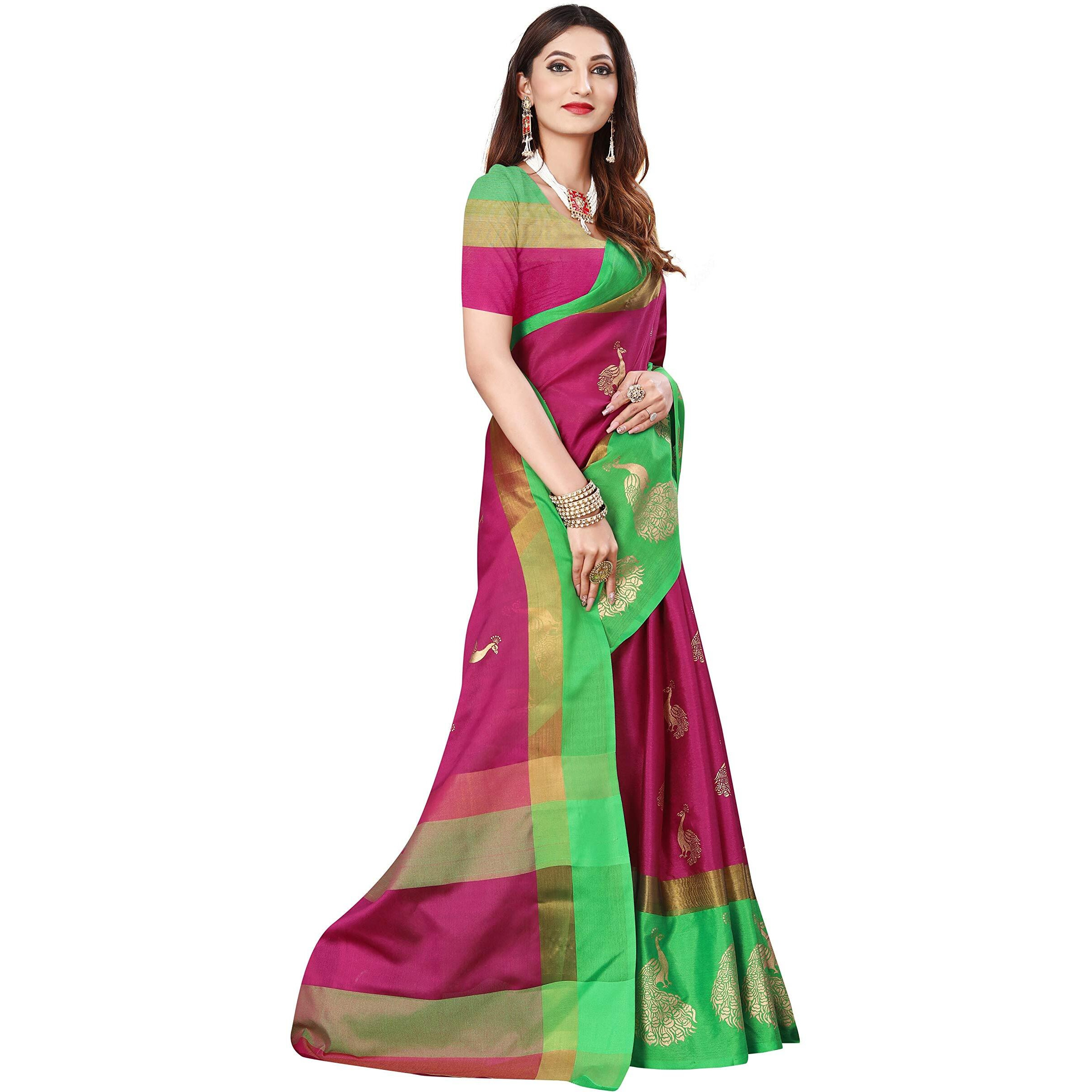 OM SAI LATEST CREATION Soft Cotton &Silk Saree For Women Half Saree Under 349 2019 Beautiful For Women saree free (Pink)