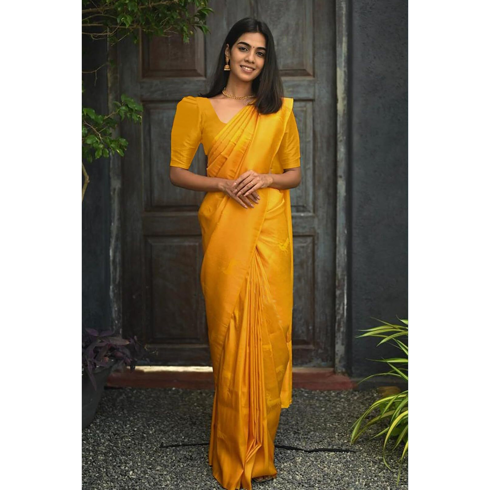 Yashika Womens Trendy Banarasi Kanjivaram Yellow Color Art Silk Saree with Blouse Material(LEENA YELLOW)