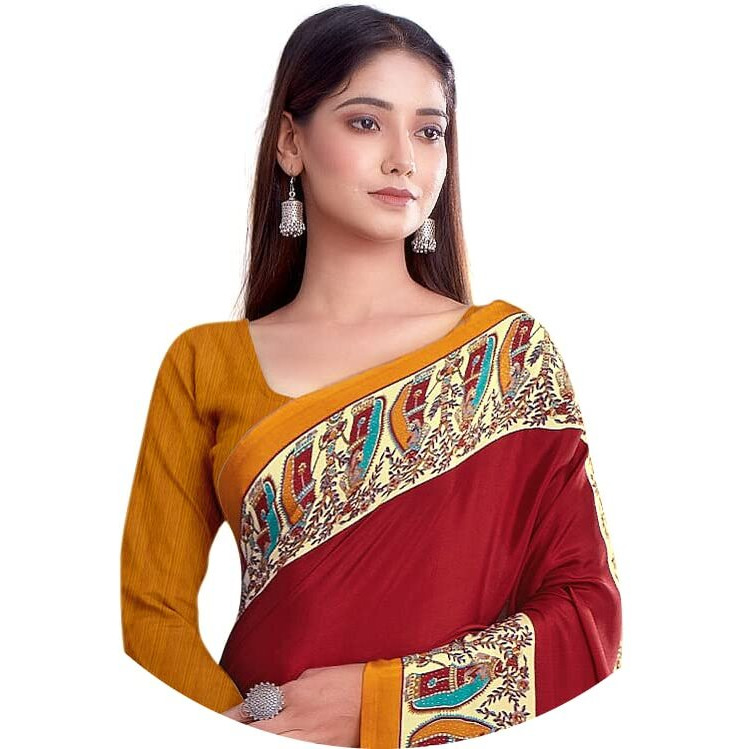Jaanvi fashion Womens Crepe Saree With Unstitched Blouse Piece(pearl-silk-9009-a)
