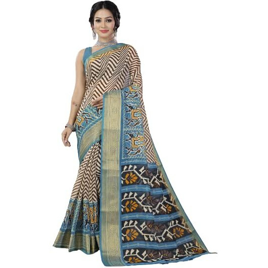 Bee M Pee Designer Khadi Cotton (Printed Sarees for women collection_Firozi)
