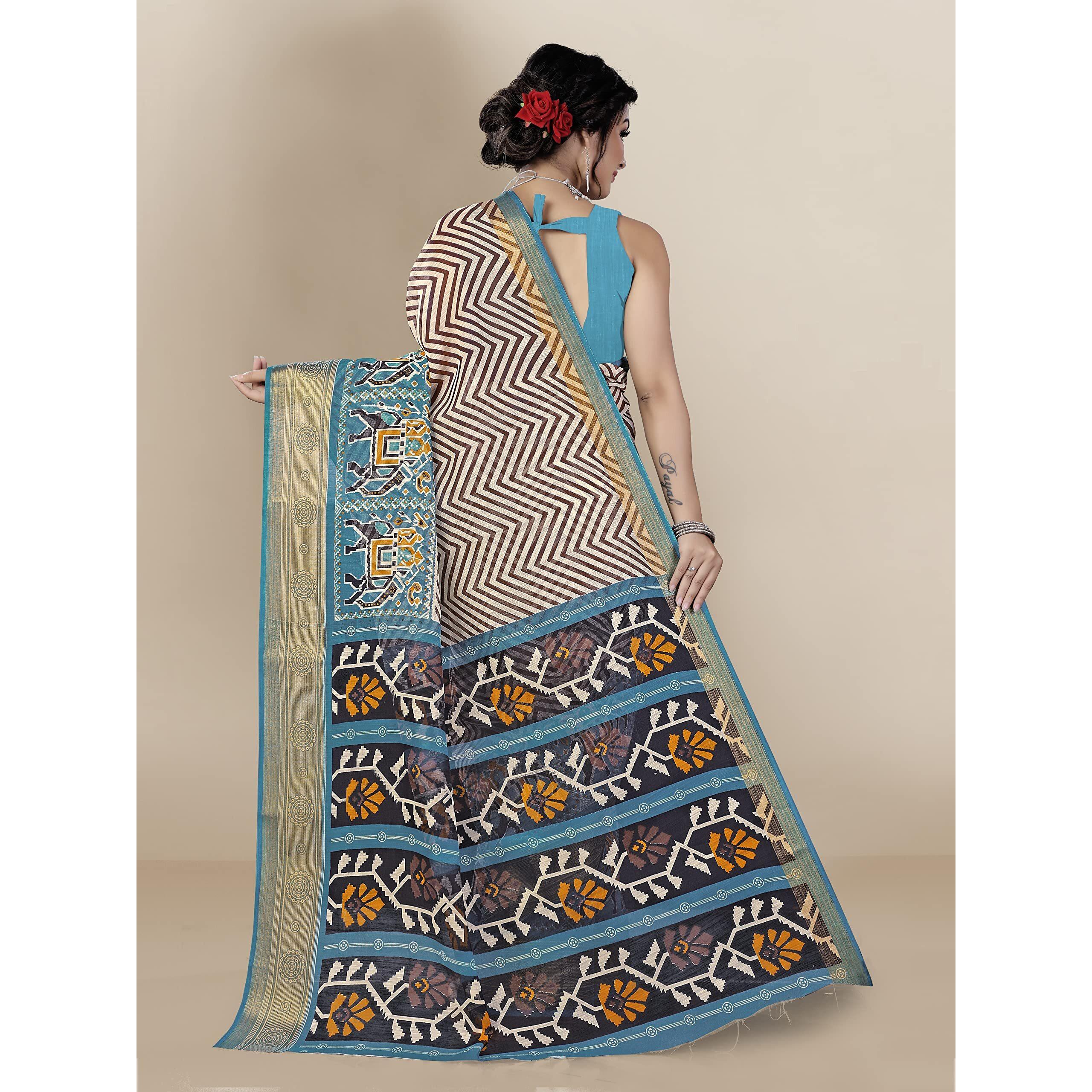 Bee M Pee Designer Khadi Cotton (Printed Sarees for women collection_Firozi)