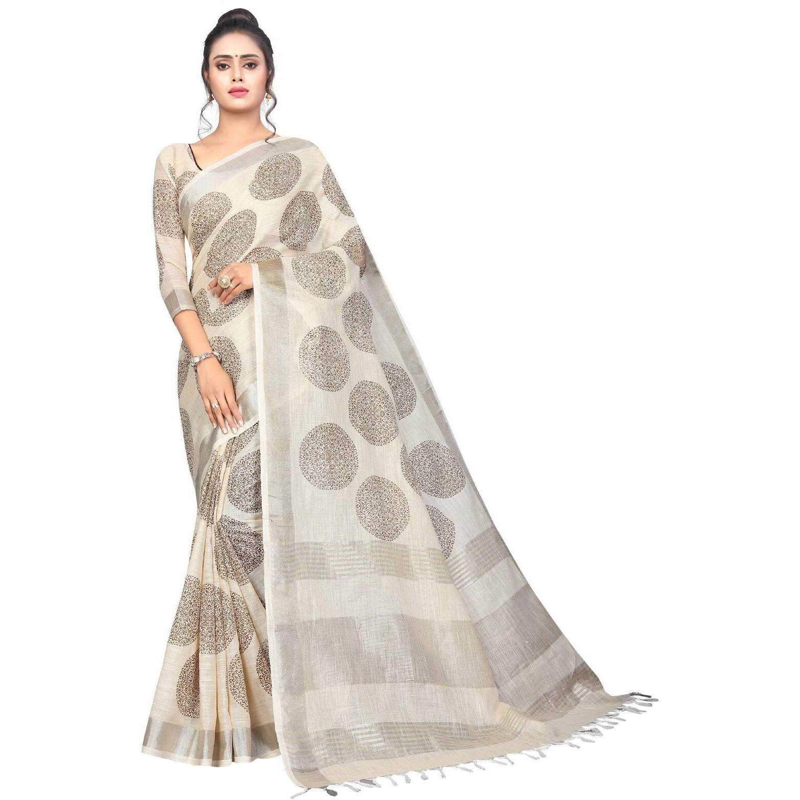 MANSVI FASHION womens linen cotton saree with blouse piece