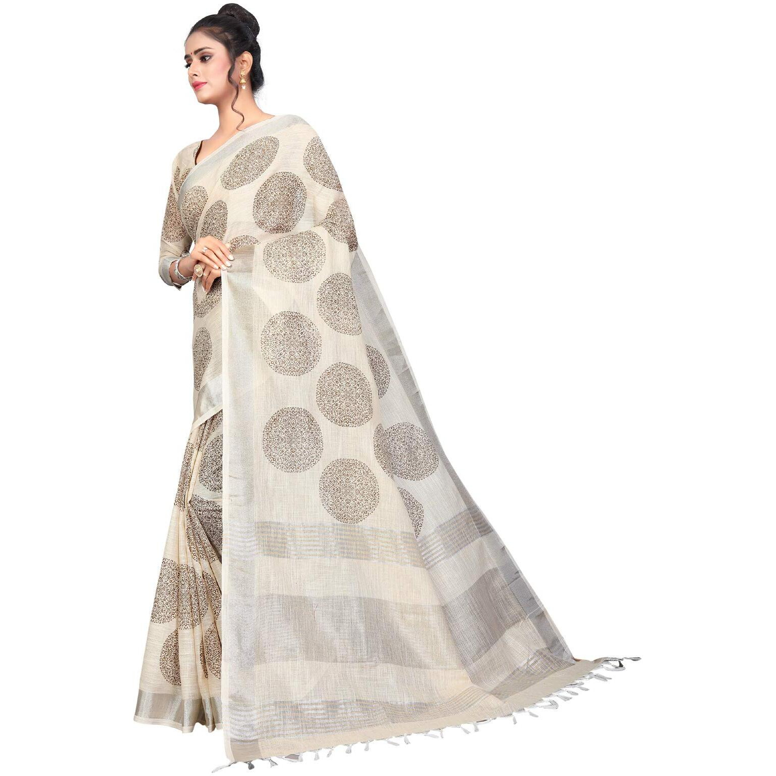 MANSVI FASHION womens linen cotton saree with blouse piece