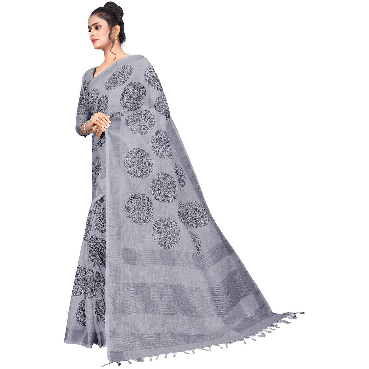 MANSVI FASHION womens linen cotton saree with blouse piece