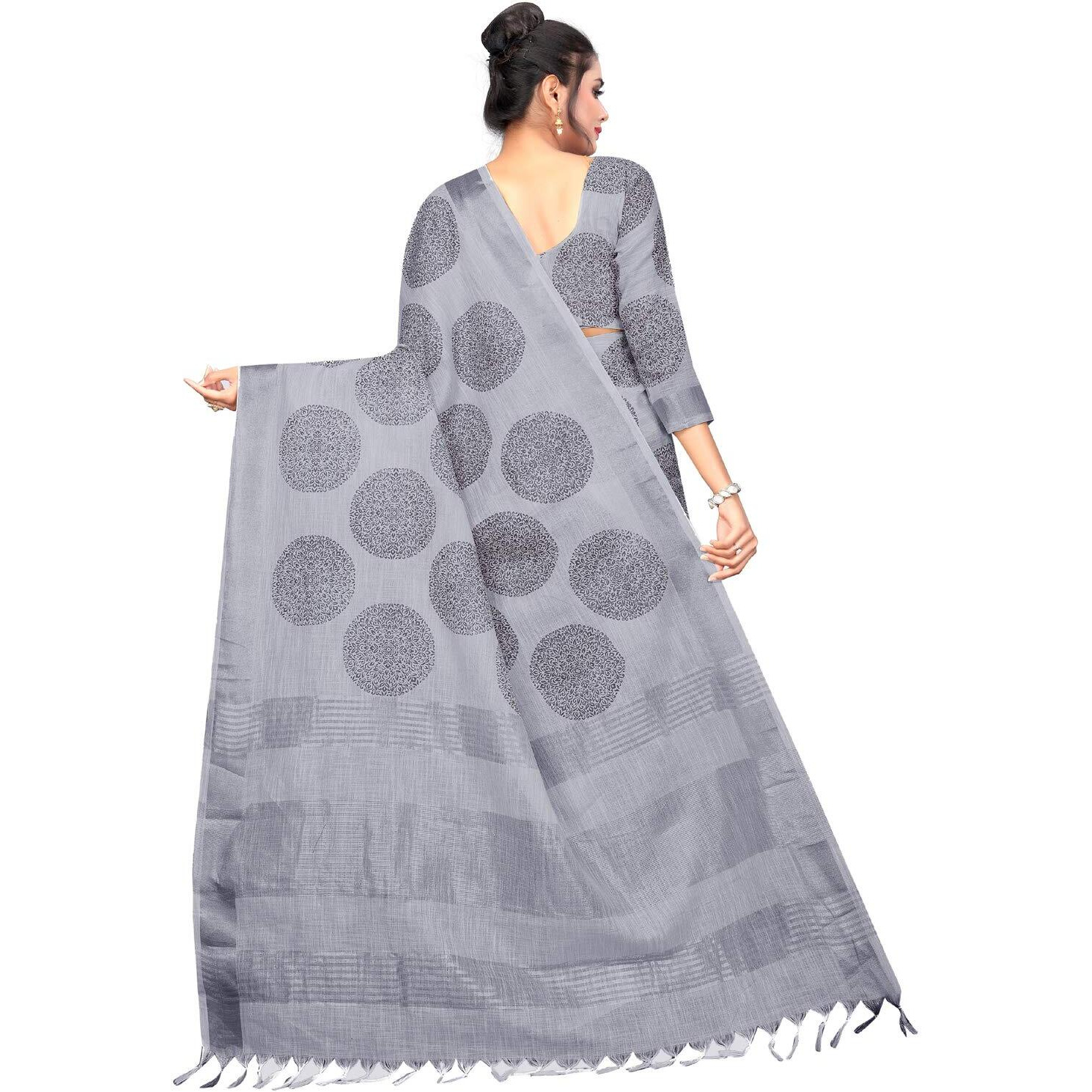 MANSVI FASHION womens linen cotton saree with blouse piece