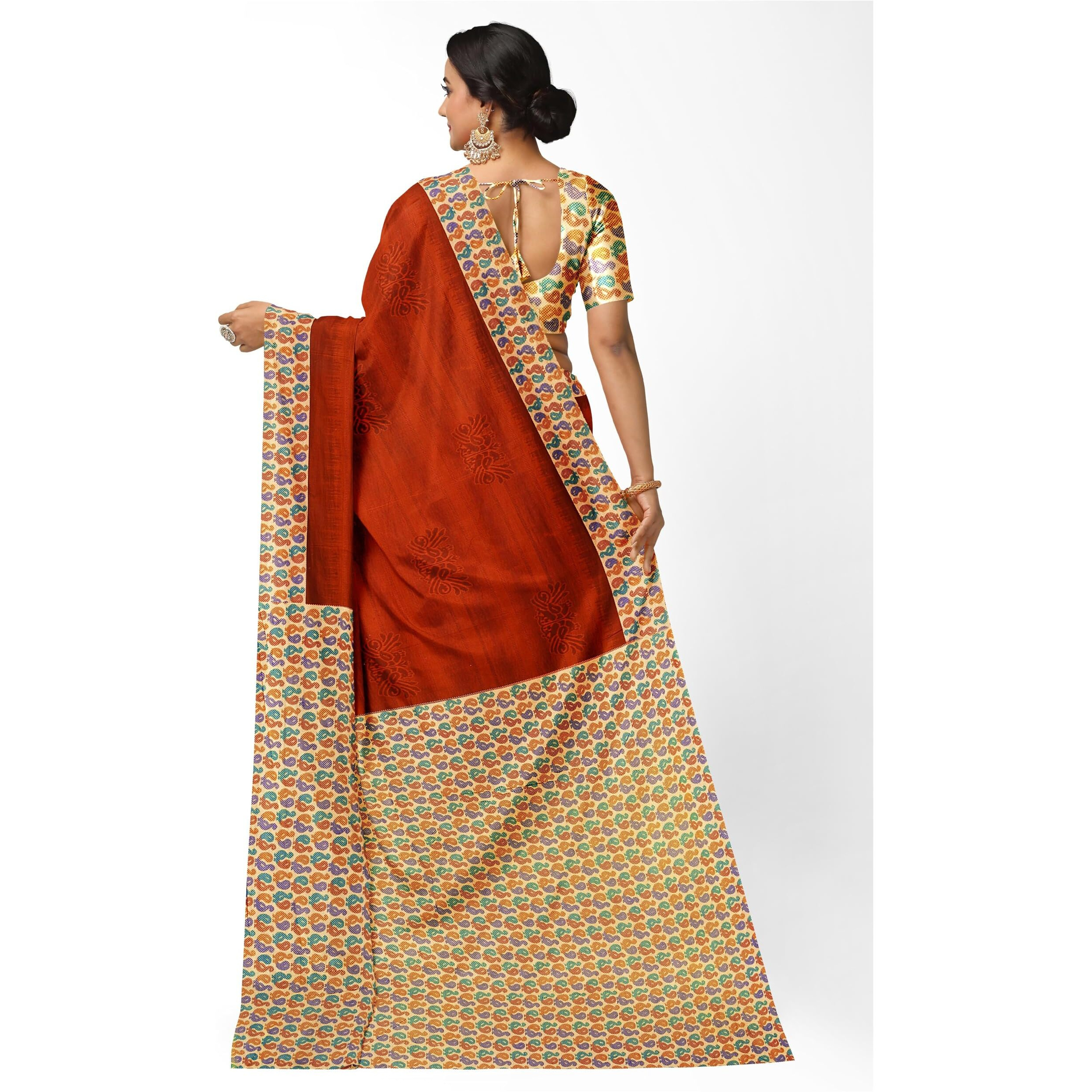 TAMAIRA FASHION Womens Plain Weave Pure Cotton Saree With Blouse Piece(11296_Rust)