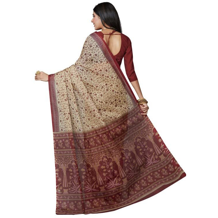 SHANVIKA Womens Pure Cotton Floral Print Saree Without Blouse Piece (Snv-222-21-bge.mrn)