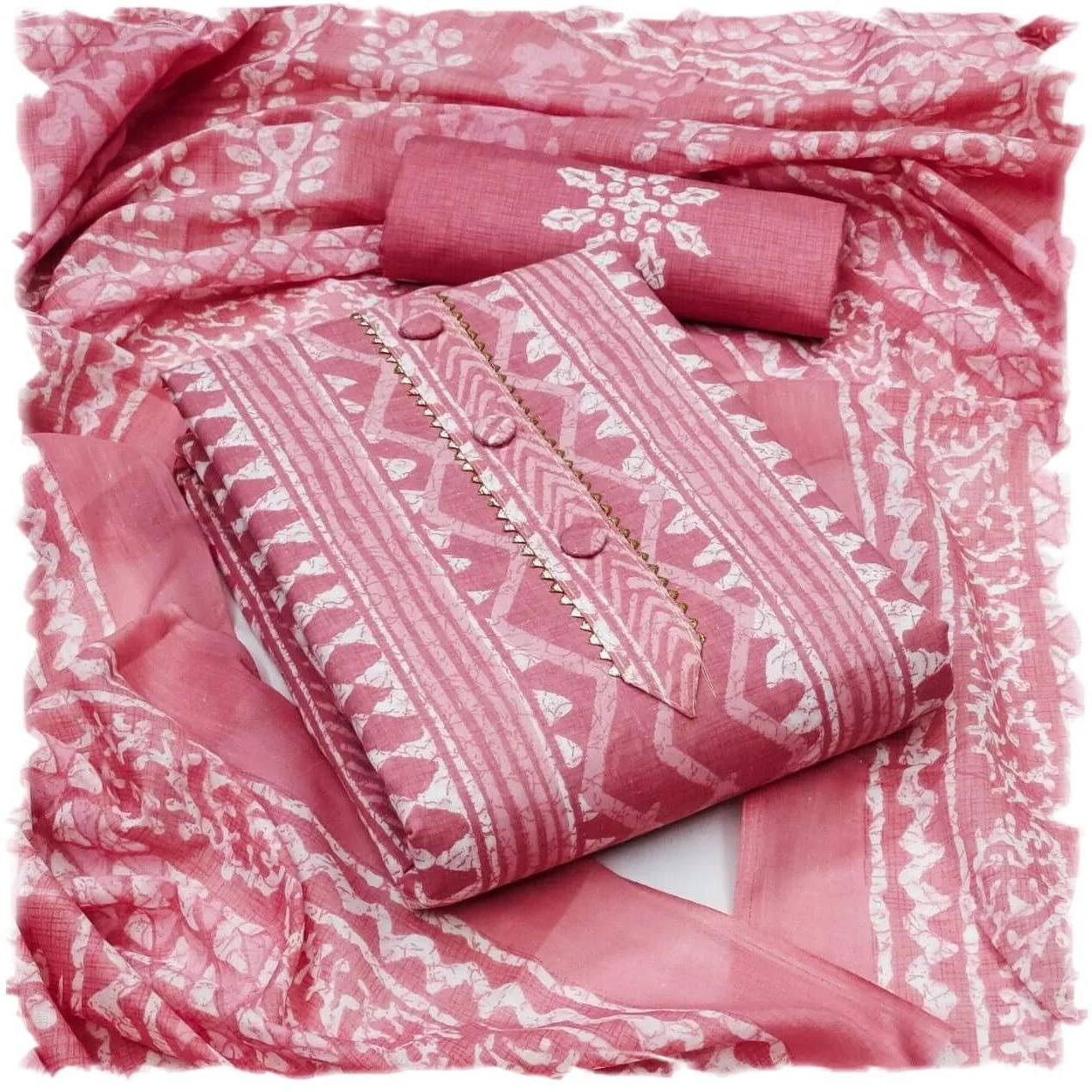 Sidhidata Womens Cotton Printed Unstitched Salwar Suit Dress Material With Printed Dupatta (DM Batik Pink_Pink_Free Size)