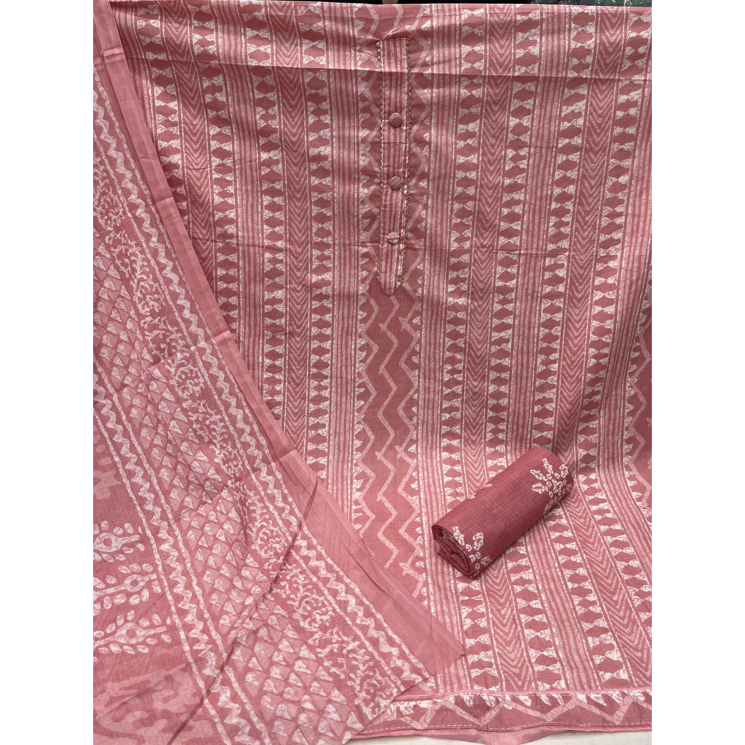 Sidhidata Womens Cotton Printed Unstitched Salwar Suit Dress Material With Printed Dupatta (DM Batik Pink_Pink_Free Size)