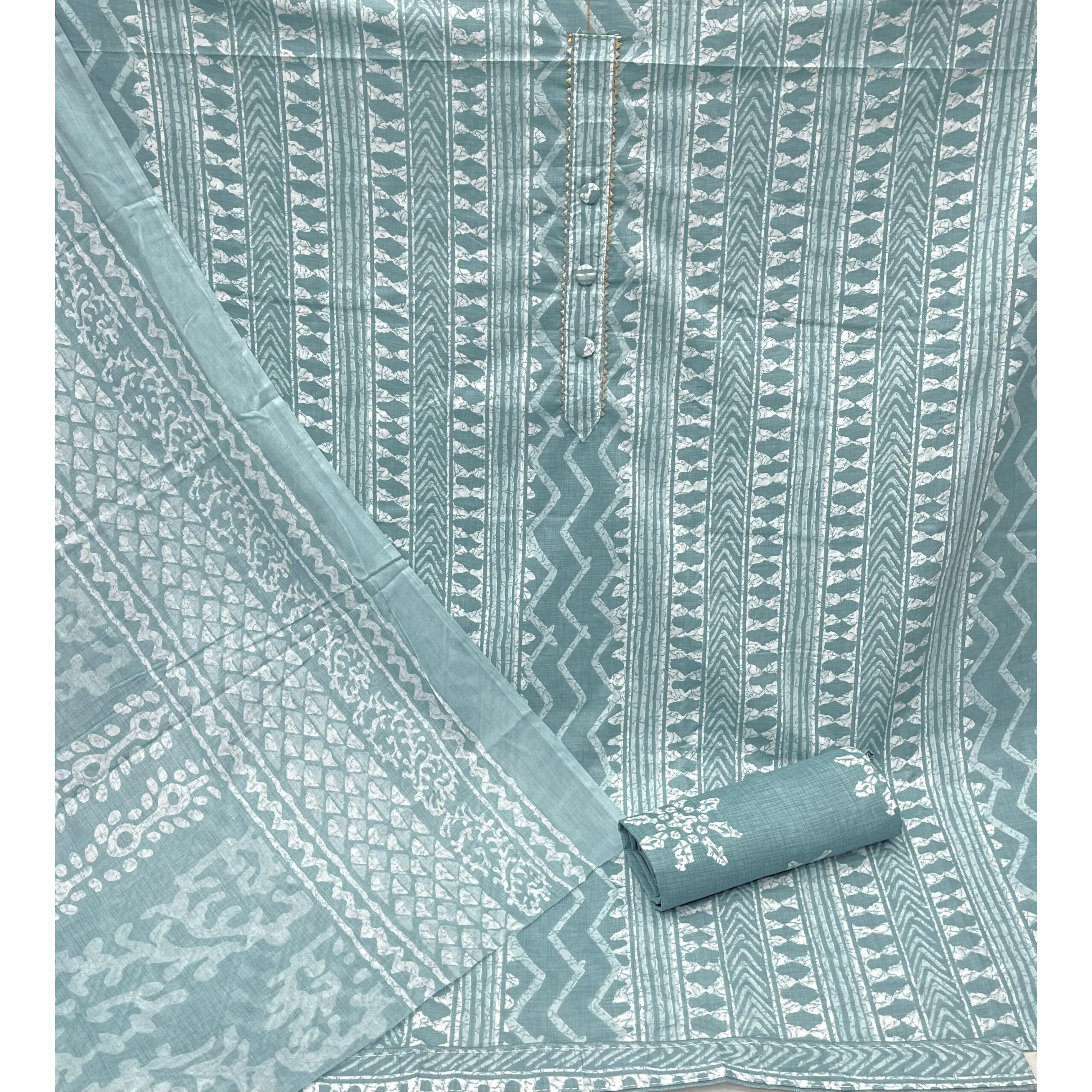 Sidhidata Womens Cotton Printed Unstitched Salwar Suit Dress Material With Printed Dupatta (DM Batik Seagreen_Seagreen_Free Size)