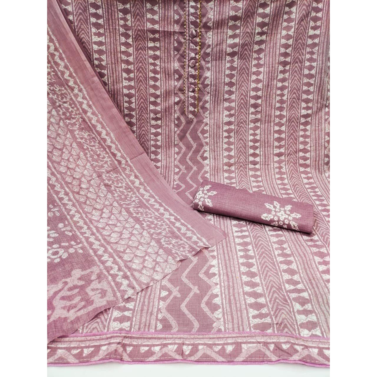 Sidhidata Womens Cotton Printed Unstitched Salwar Suit Dress Material With Printed Dupatta (DM Batik Onion_Onion_Free Size)