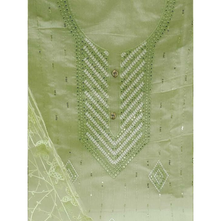 Sidhidata Womens Heavy Cotton Embroidery Work Unstitched Salwar Suit Dress Material With Chanderi Work Dupatta (Free Size) (Pista Green)