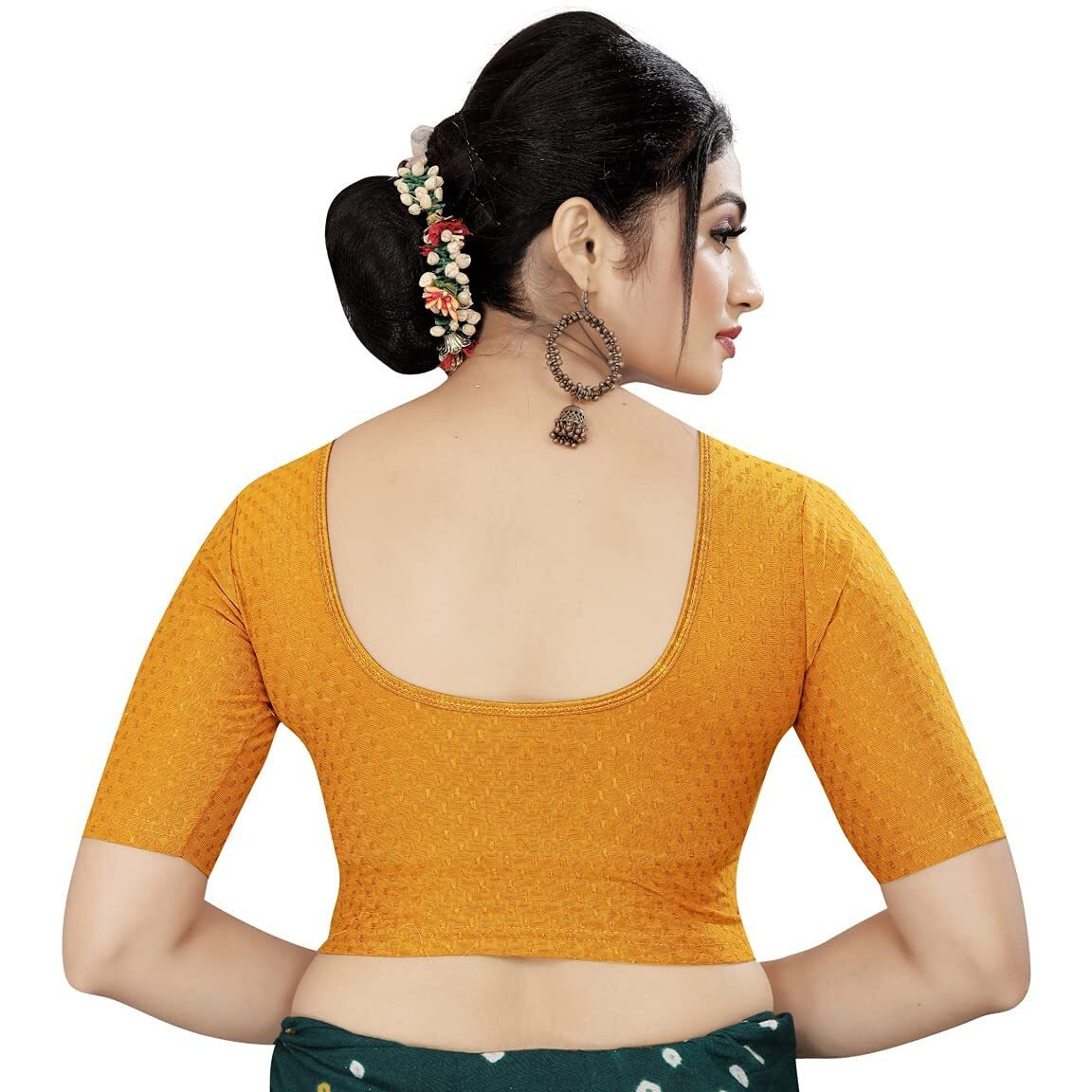 Sidhidata Womens Cotton Solid Short Sleeve Readymade Blouse (PS Dobby_Mustard_Free Size-38-42)