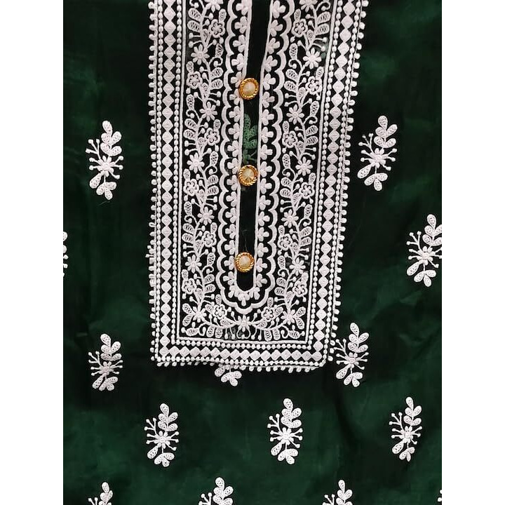 Sidhidata Womens Organza Embroidered Unstitched Salwar Suit Dress Material With Embroidery Work Dupatta (DM HumTum Bottle Green_Bottle Green_Free Size)