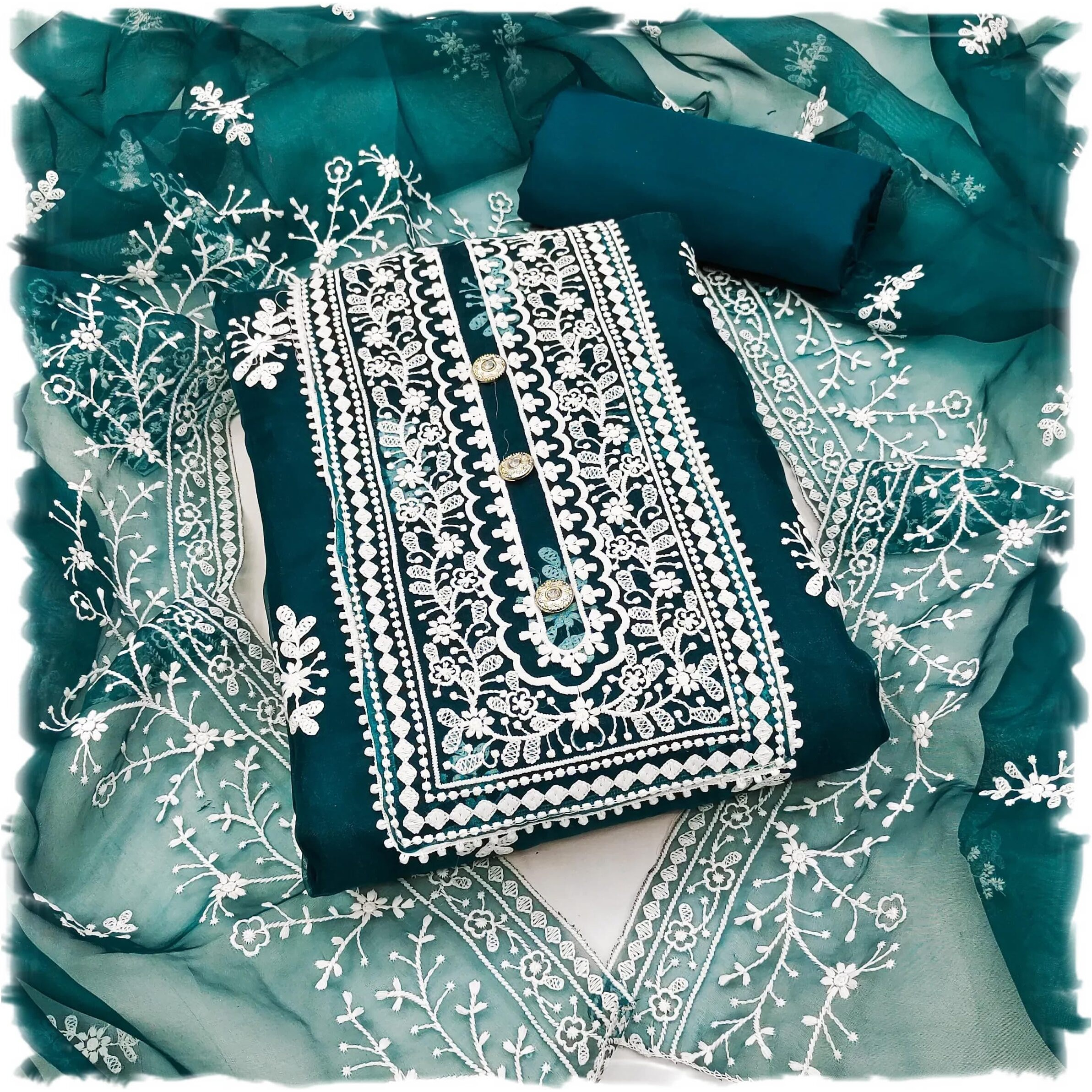 Sidhidata Womens Organza Embroidered Unstitched Salwar Suit Dress Material With Embroidery Work Dupatta (DM HumTum Rama_Rama_Free Size)