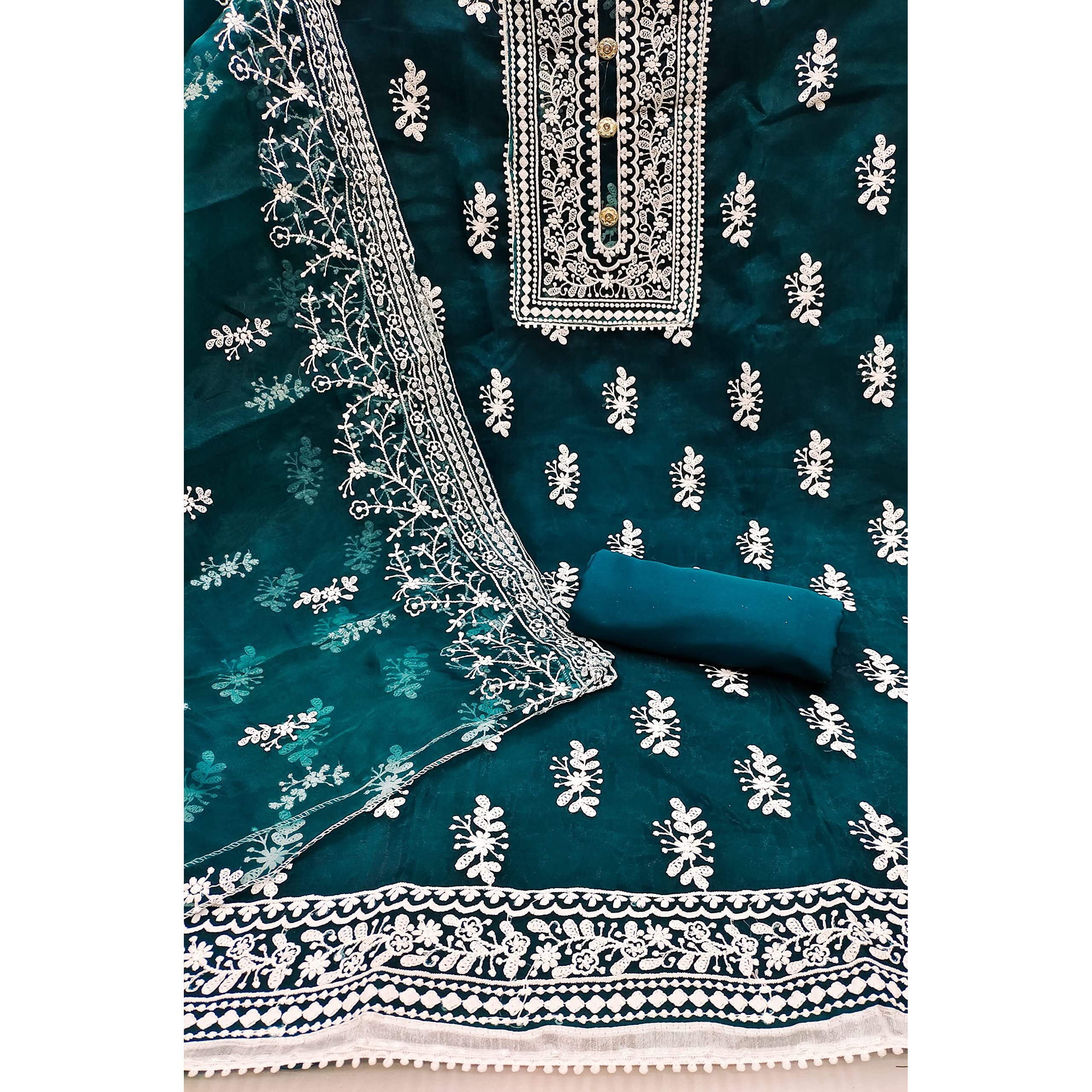 Sidhidata Womens Organza Embroidered Unstitched Salwar Suit Dress Material With Embroidery Work Dupatta (DM HumTum Rama_Rama_Free Size)