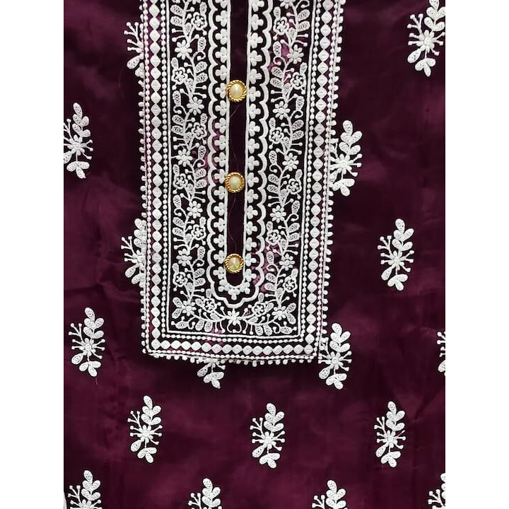 Sidhidata Womens Organza Embroidered Unstitched Salwar Suit Dress Material With Embroidery Work Dupatta (DM HumTum Jamli_Jamli_Free Size)