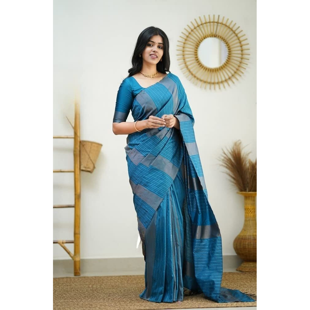 Sidhidata Textile Womens Banarasi Soft Silk Saree With Unstitched Blouse Piece (Free Size) (C Sky Blue)