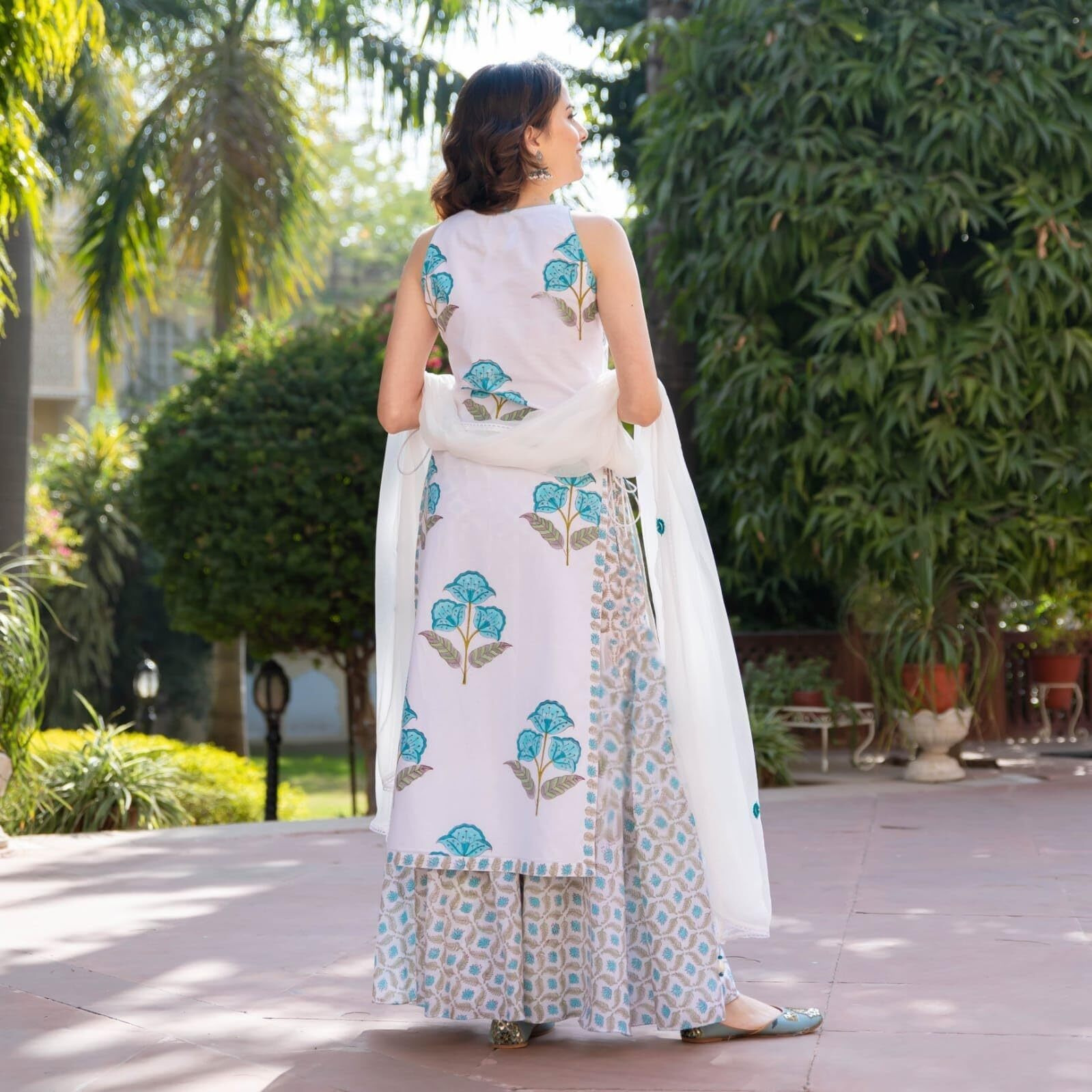 Sidhidata Womens Cotton Blend Printed Straight Kurta Sharara Set with Embroidered Dupatta (KSS Sky Blue_S_Sky Blue_Small)