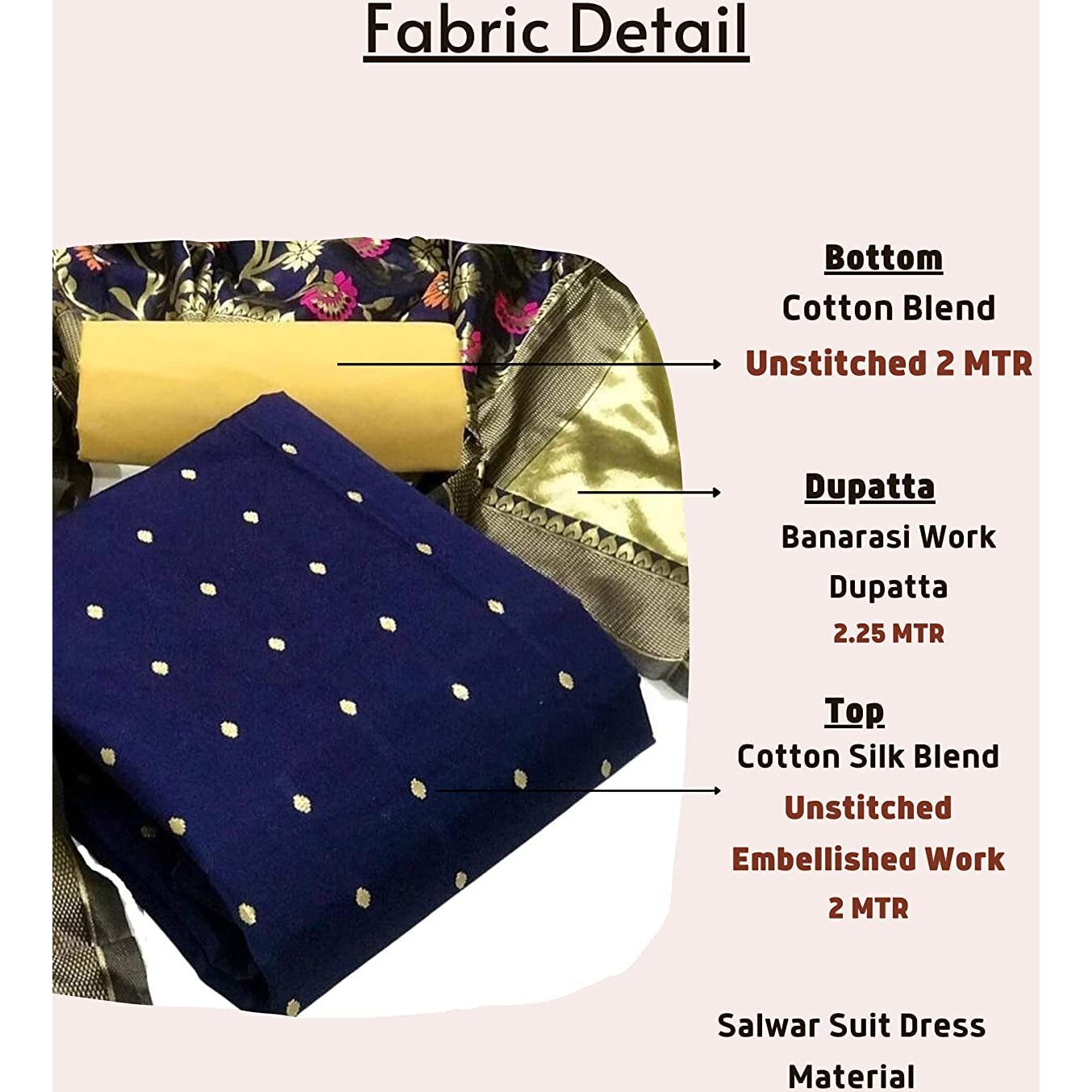 Sidhidata Womens Banarasi Jacquard Chanderi Cotton Unstitched Salwar Suit Dress Material With Dupatta (Free Size_Navy Blue)