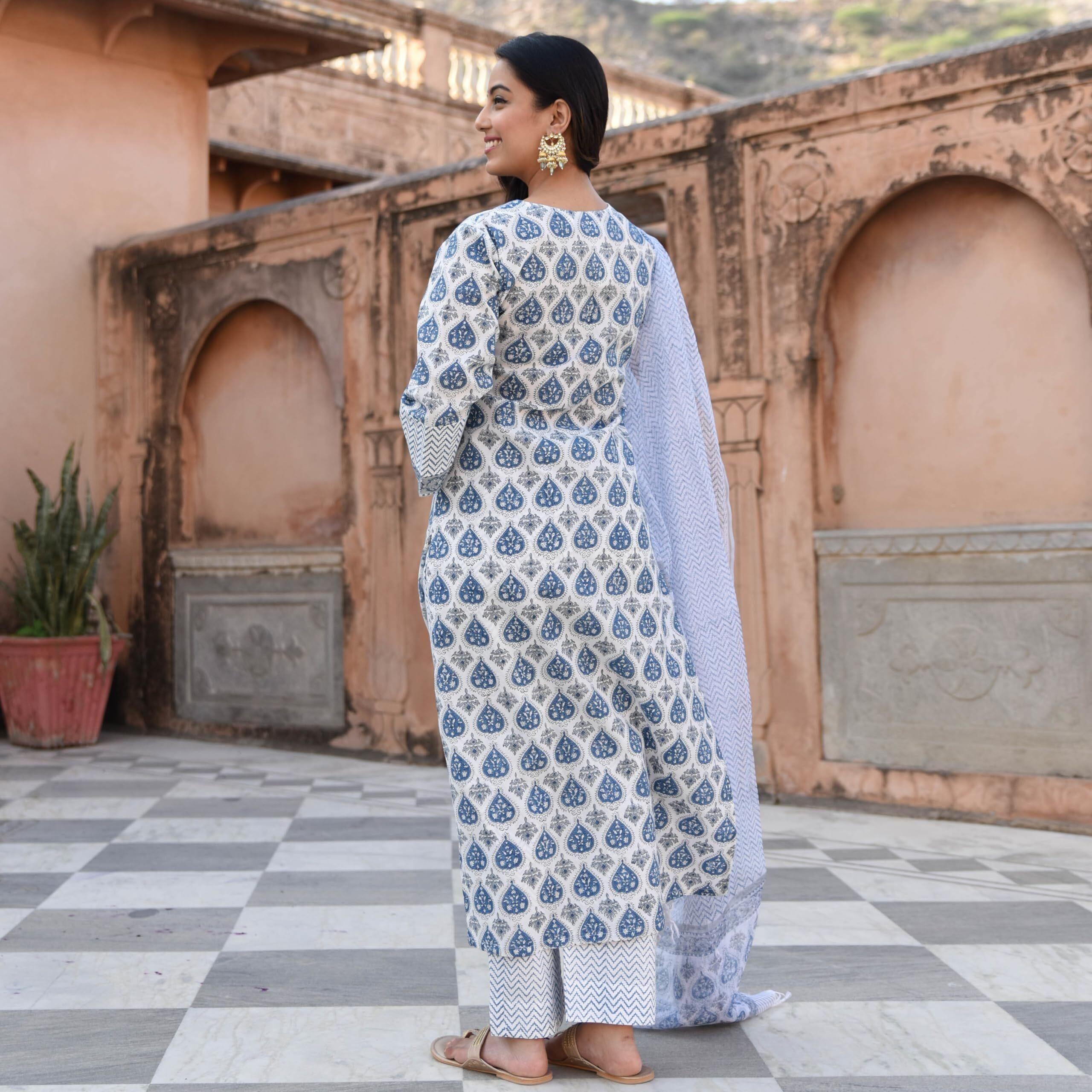 Sidhidata Womens Cotton Blend Printed Kurta Pant and Dupatta Set (KPS Heart Blue_XL_Blue_Extra Large)
