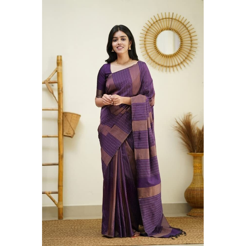 Sidhidata Womens Kanjivaram Banarasi Paithani Jacquard Silk Saree With Unstitched Blouse Piecee (Silk Heritagee Jamli_Jamli_Free Size), Wine