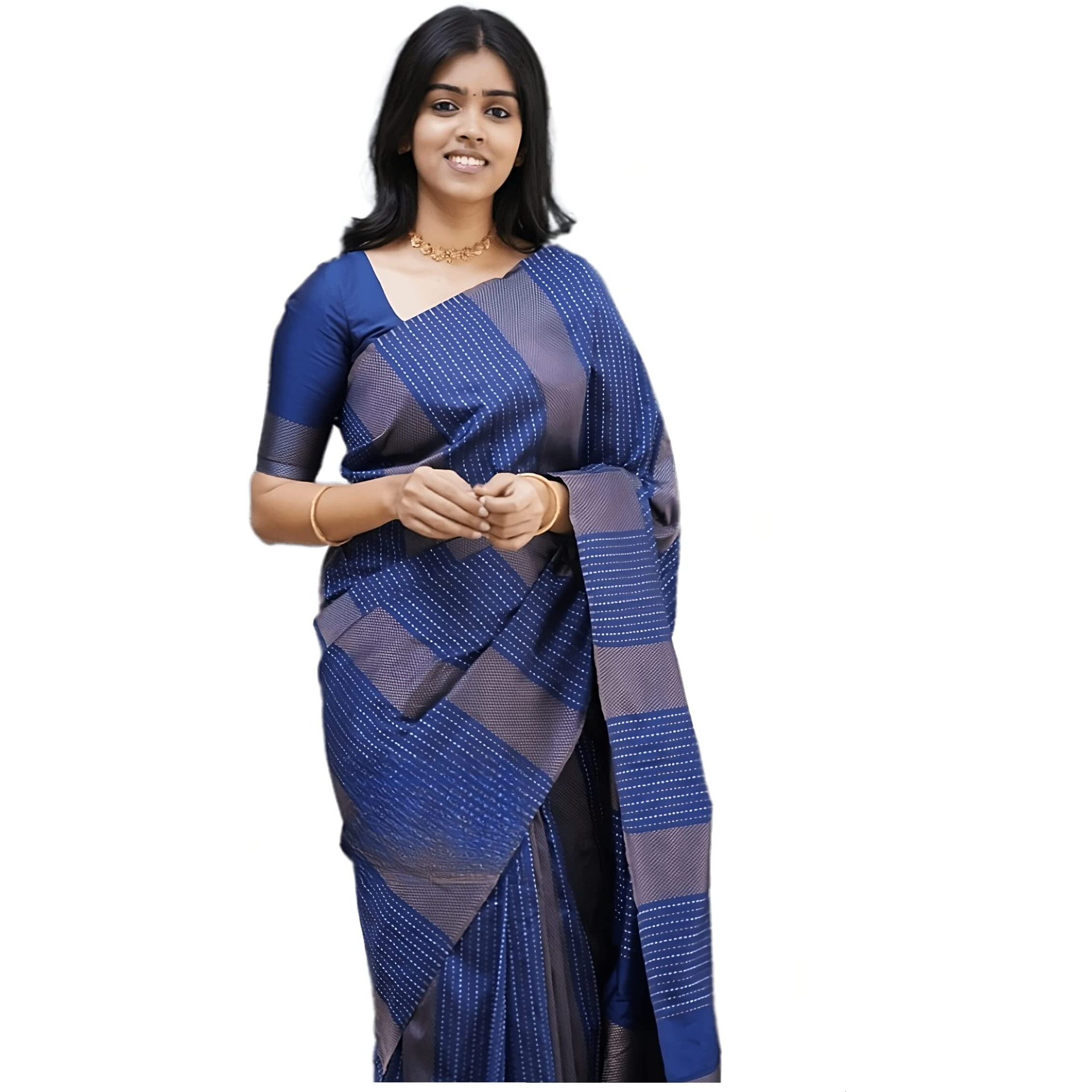 Sidhidata Womens Kanjivaram Banarasi Paithani Jacquard Silk Saree With Unstitched Blouse Piecee (Silk Heritagee Navy_Navy_Free Size)