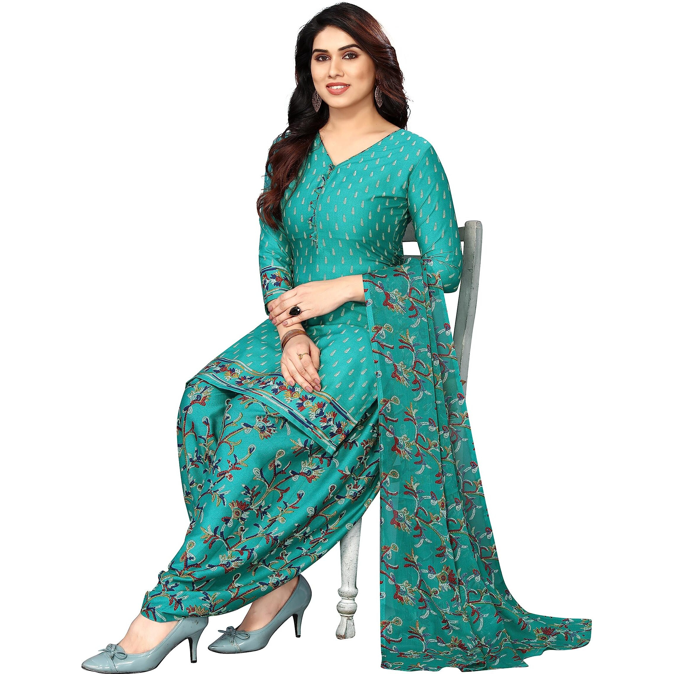Sidhidata Womens Womens Crepe Printed Patiyala Salwar Suit Dress Material Suit (DM Tree Seagreen_Seagreen_Unstitched)